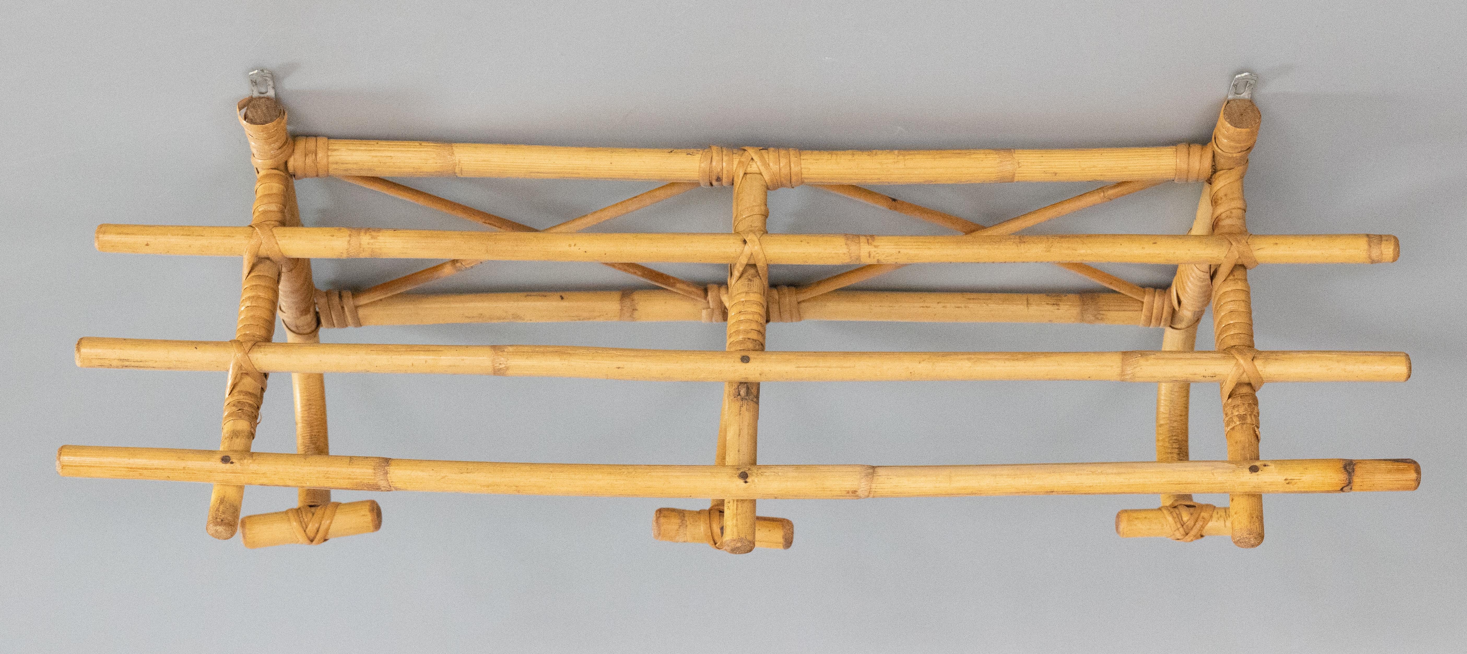 Mid-Century French Rattan & Bamboo Coat Rack 1