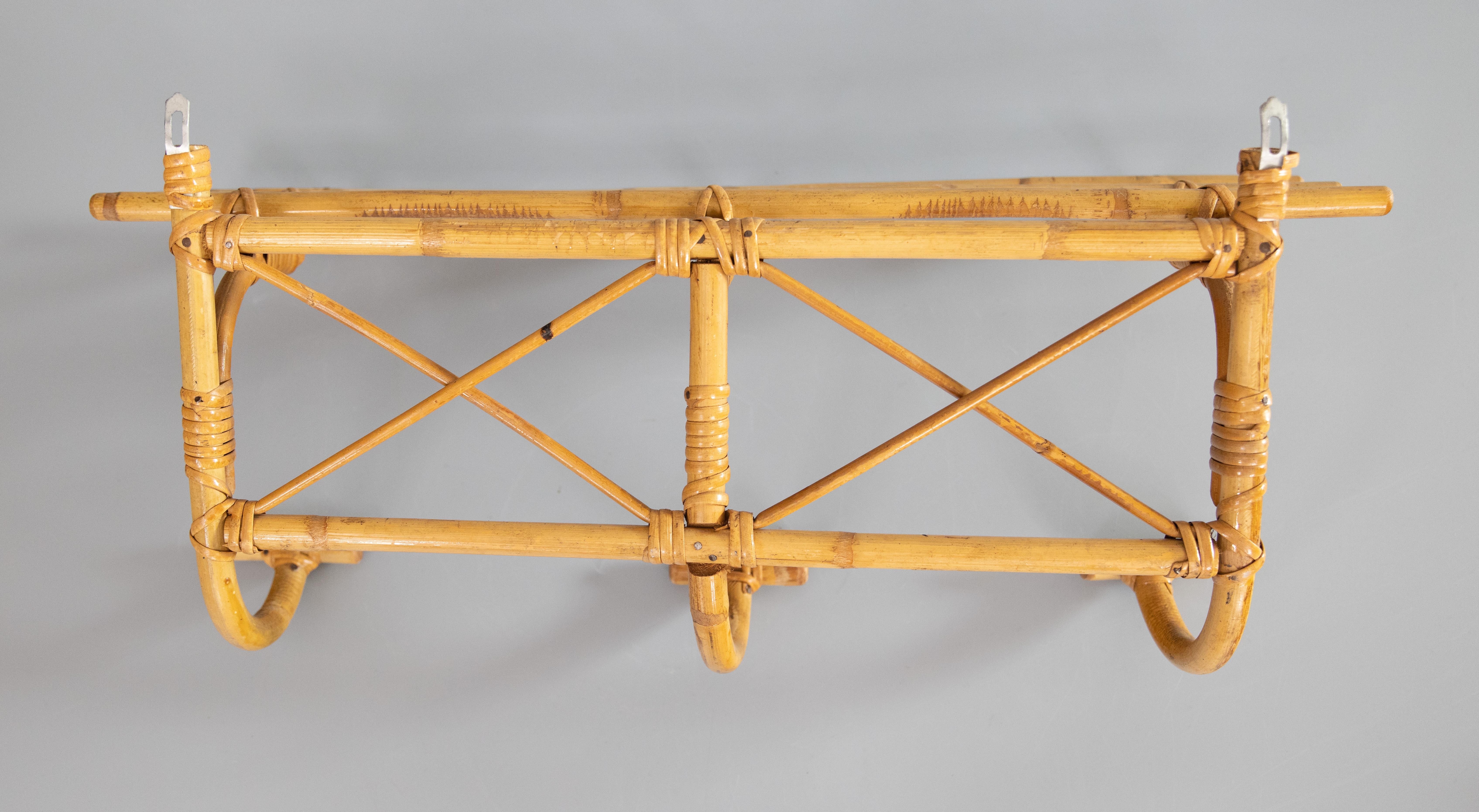 Mid-Century French Rattan & Bamboo Coat Rack 2