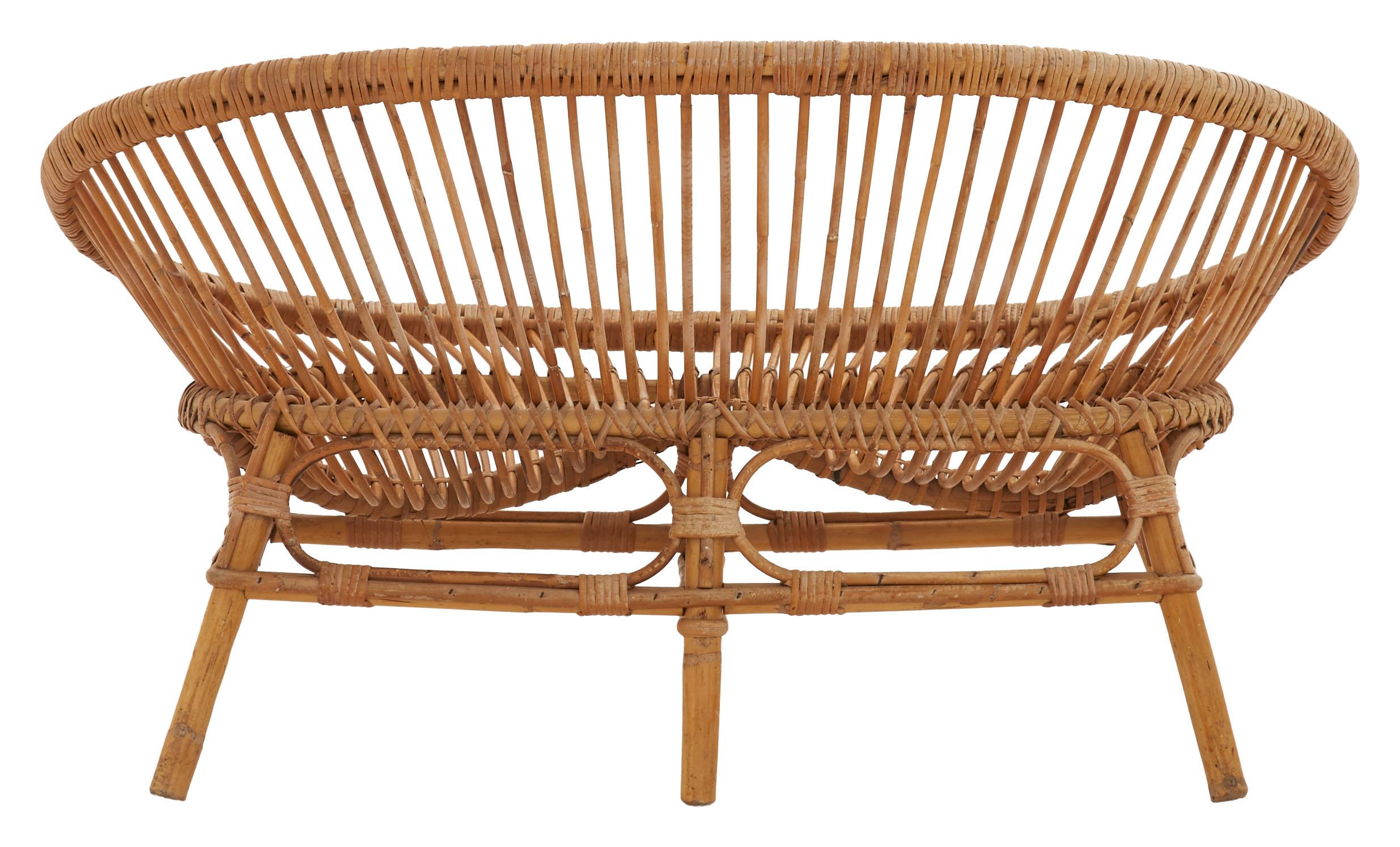 Midcentury French Rattan and Bamboo Settee In Good Condition In Chicago, IL