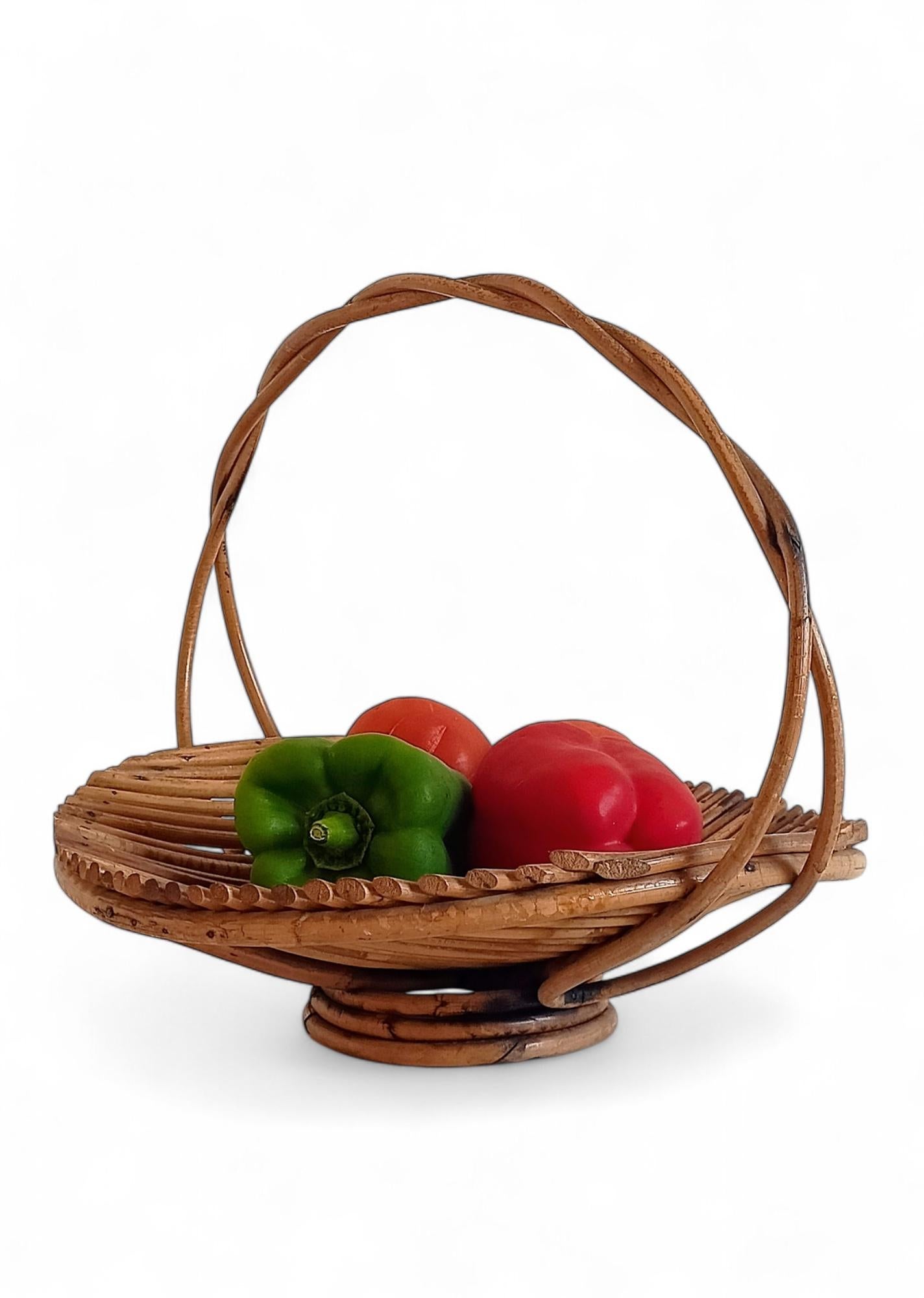 XX secolo Cestino da frutta o centrotavola in rattan francese di metà secolo, anni '50 in vendita