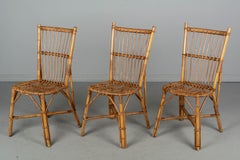 Midcentury French Rattan Dining Chairs, Set of Three