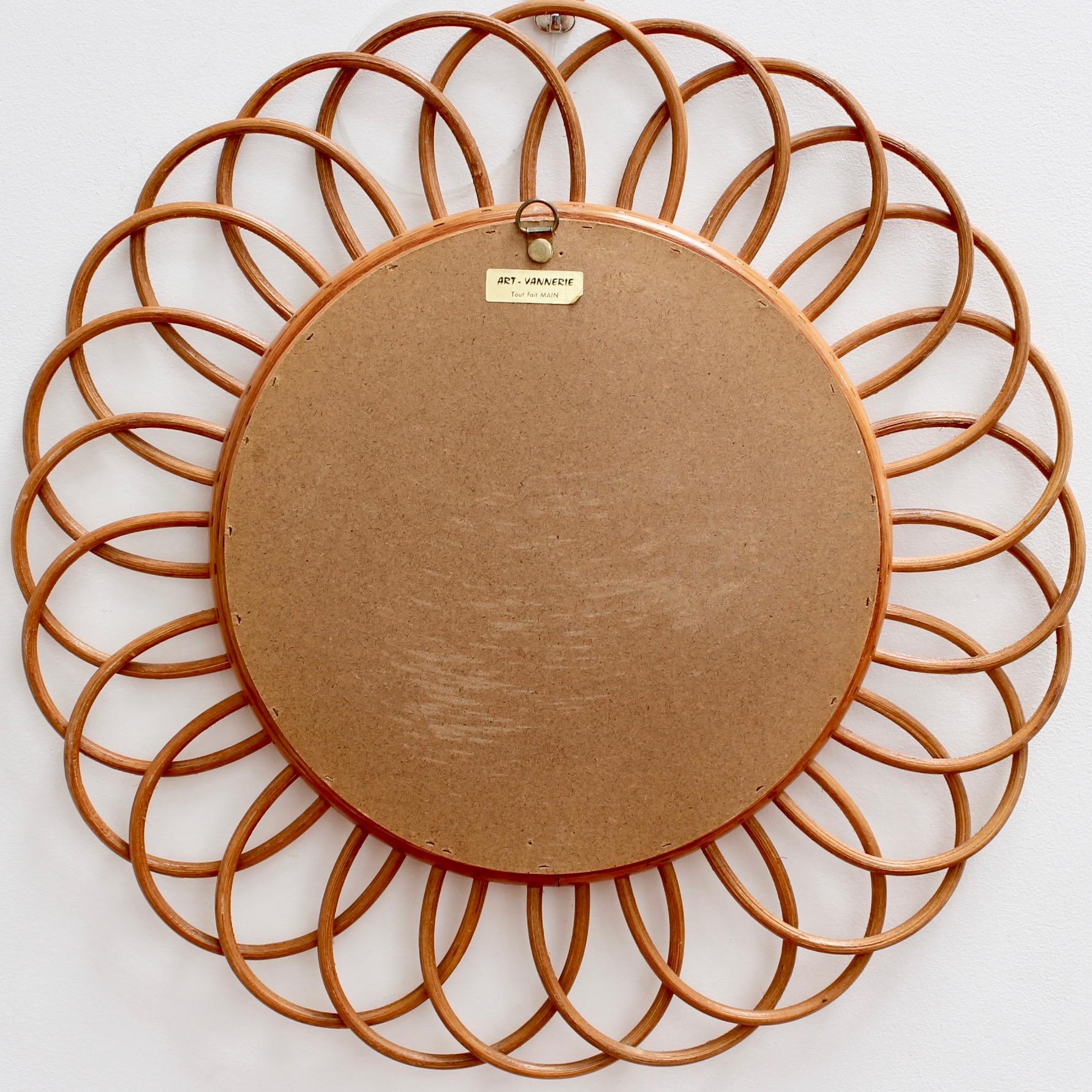 Midcentury French Rattan Flower-Shaped Wall Mirror, circa 1960s 2