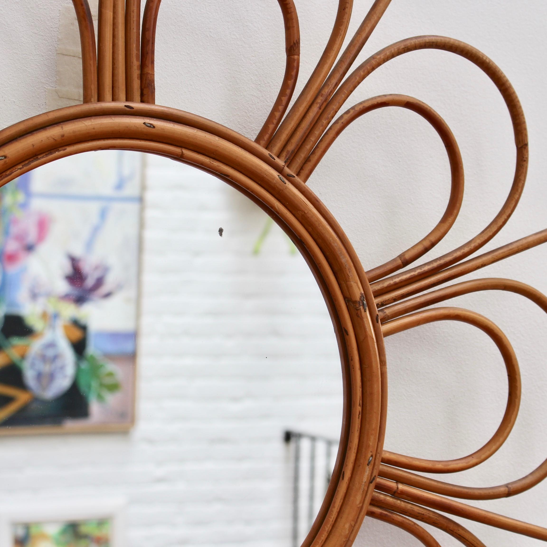 Midcentury French Rattan Flower-Shaped Wall Mirror, circa 1960s 2