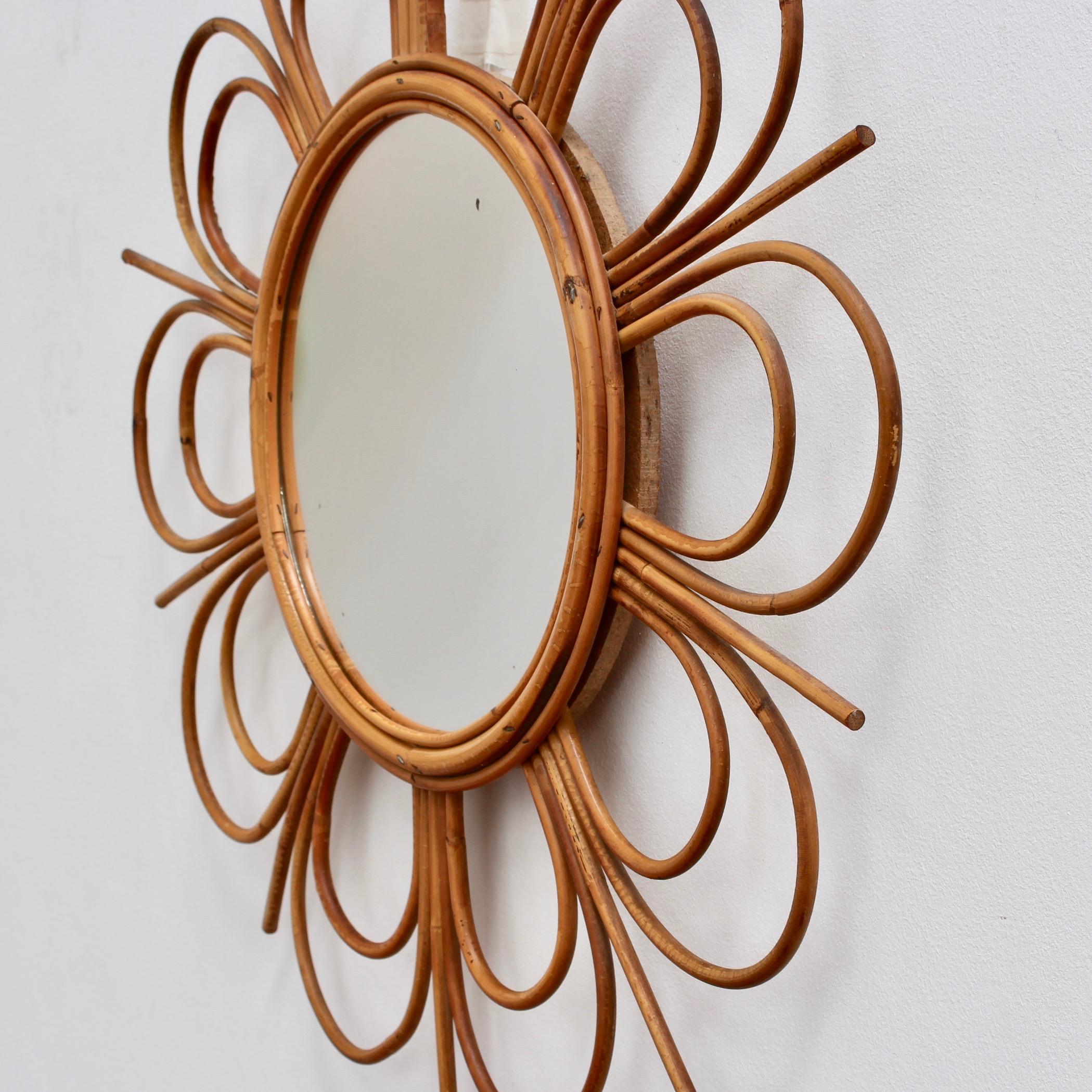 Midcentury French Rattan Flower-Shaped Wall Mirror, circa 1960s 4