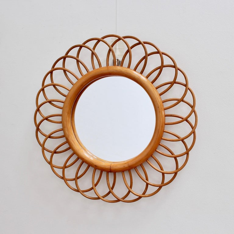 Midcentury French Rattan FlowerShaped Wall Mirror, circa 1960s at