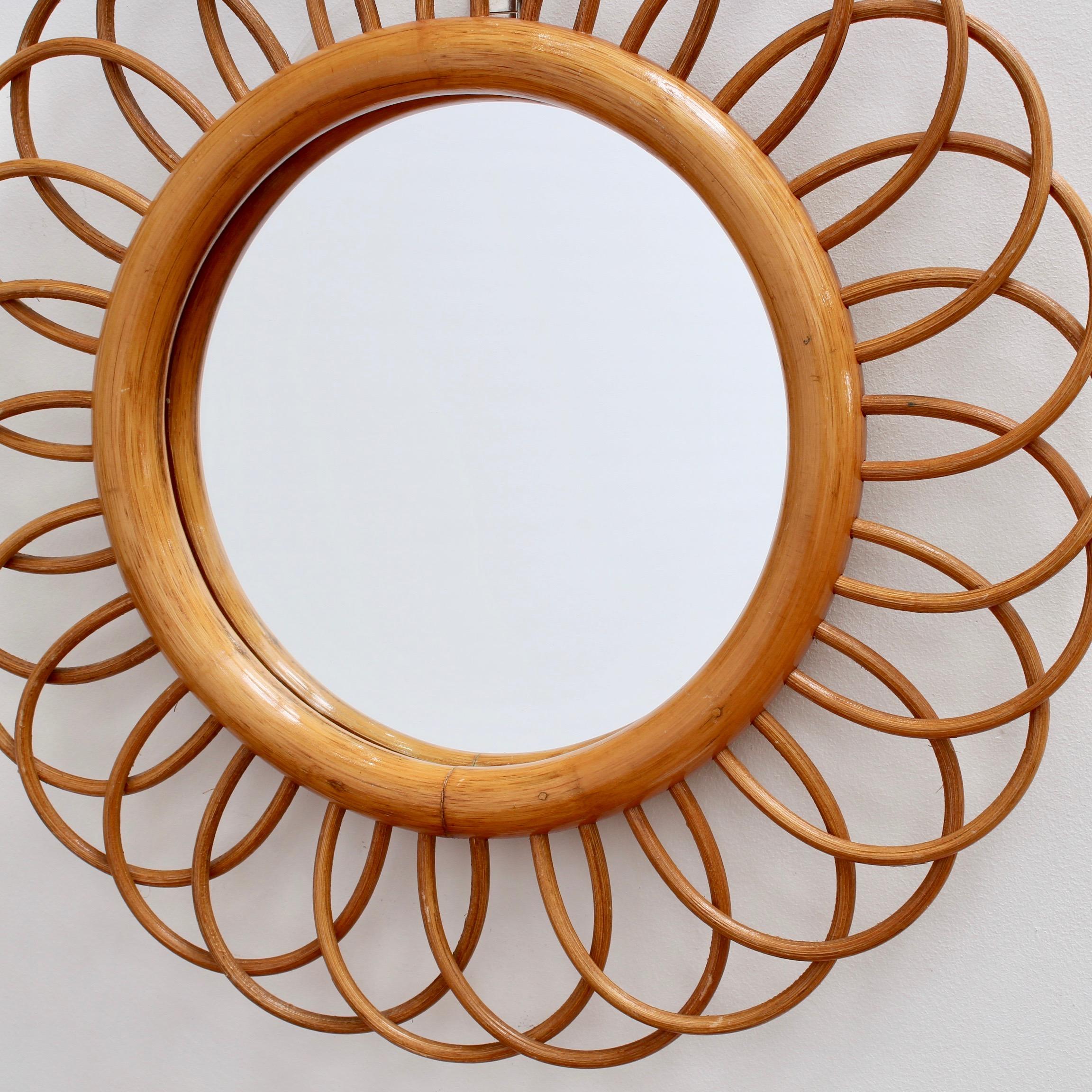 Mid-20th Century Midcentury French Rattan Flower-Shaped Wall Mirror, circa 1960s