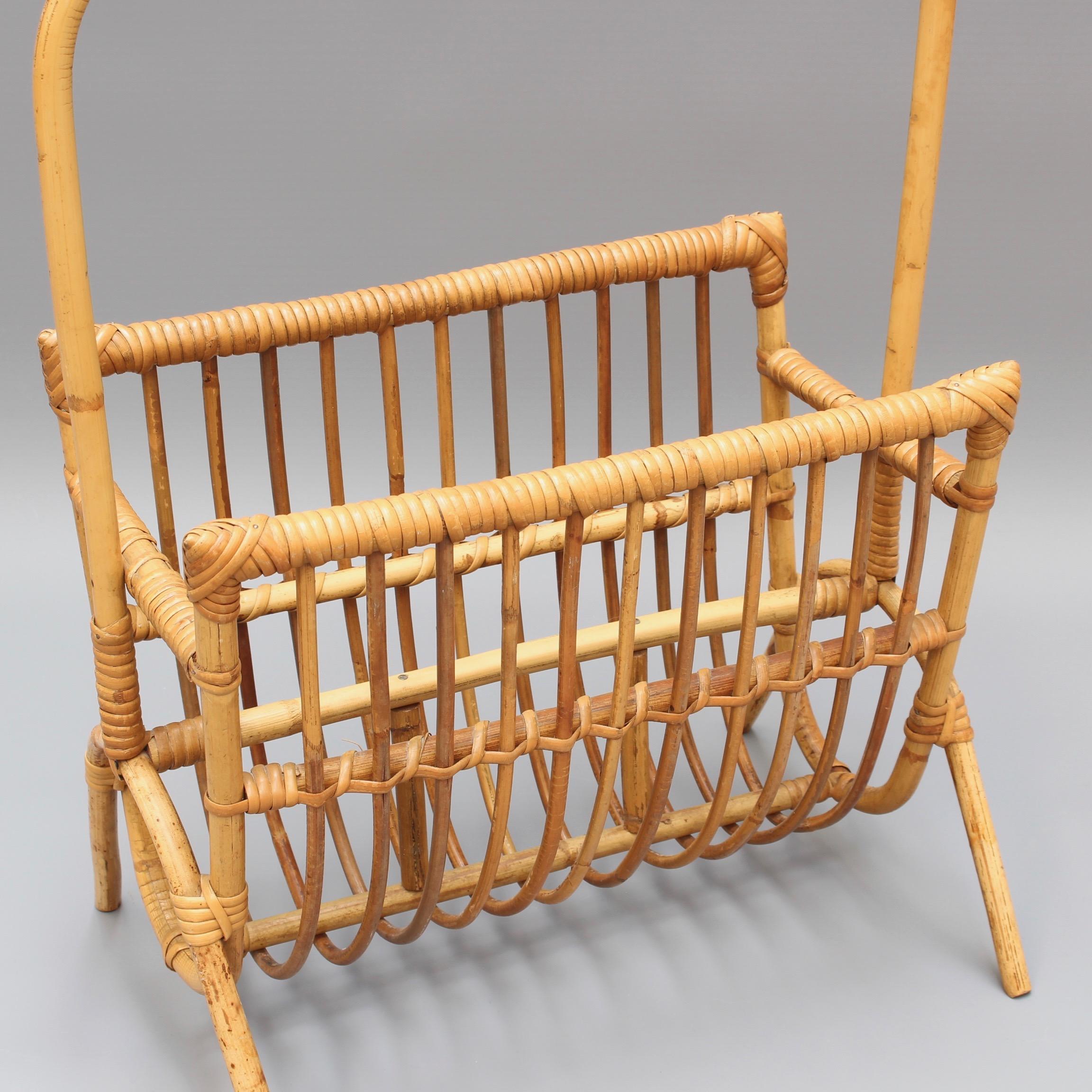 Midcentury French Rattan Magazine Rack, circa 1960s In Good Condition In London, GB