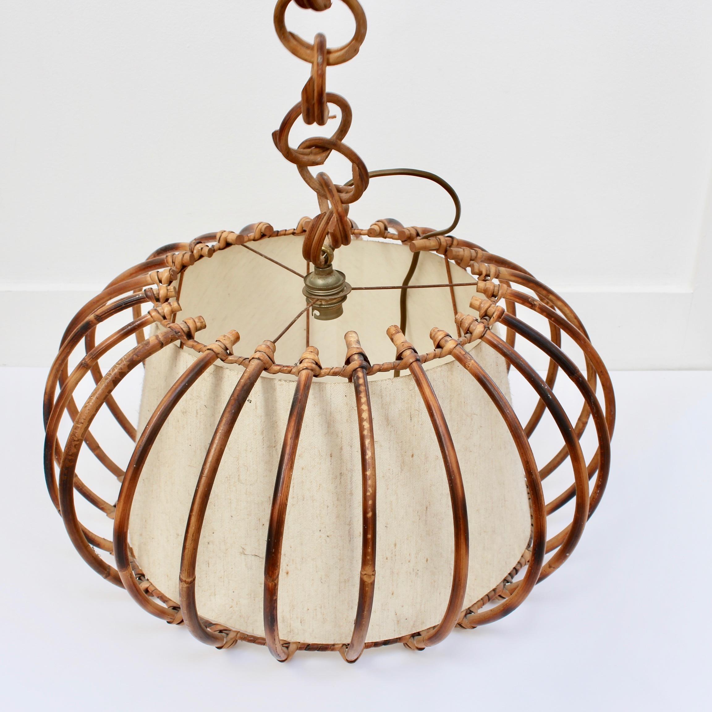 Midcentury French Rattan Pendant Lamp, circa 1960s In Fair Condition In London, GB