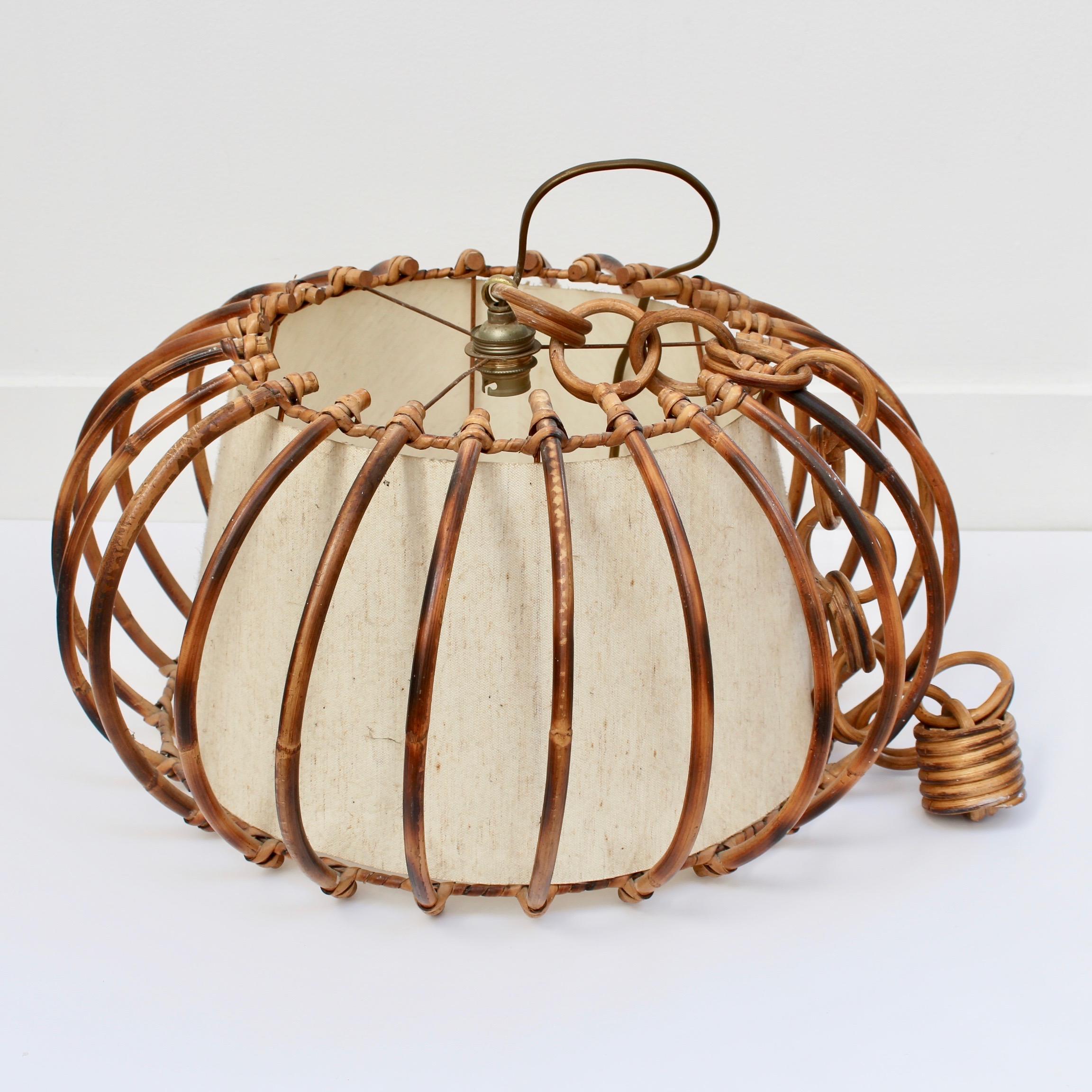 Mid-20th Century Midcentury French Rattan Pendant Lamp, circa 1960s