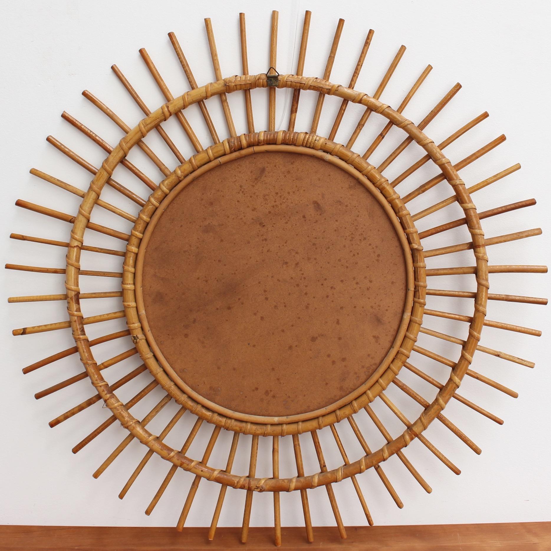 Midcentury French Rattan Sunburst Mirror 'circa 1960s', Large 5
