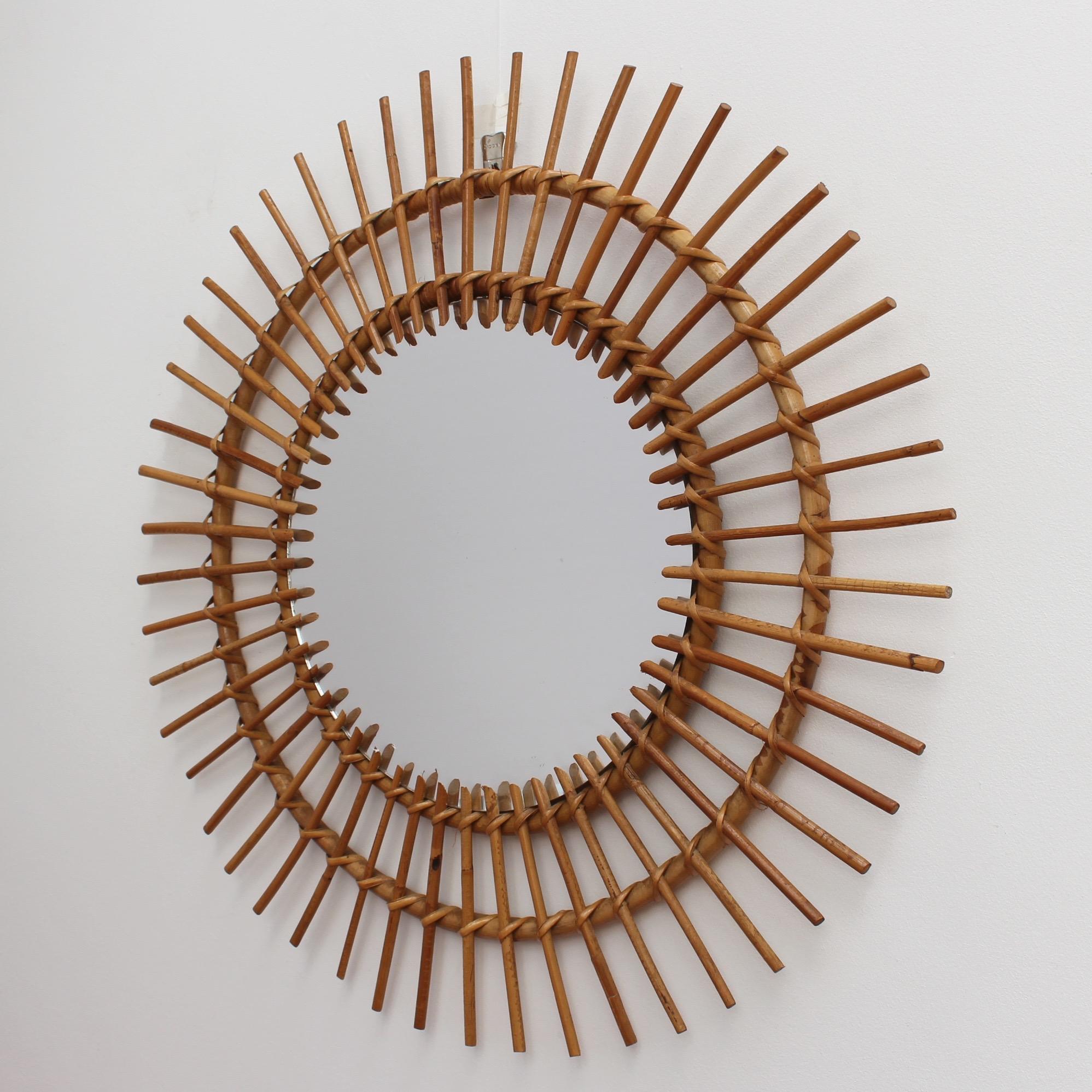 Midcentury French Rattan Sunburst Mirror 'circa 1960s', Large In Good Condition In London, GB