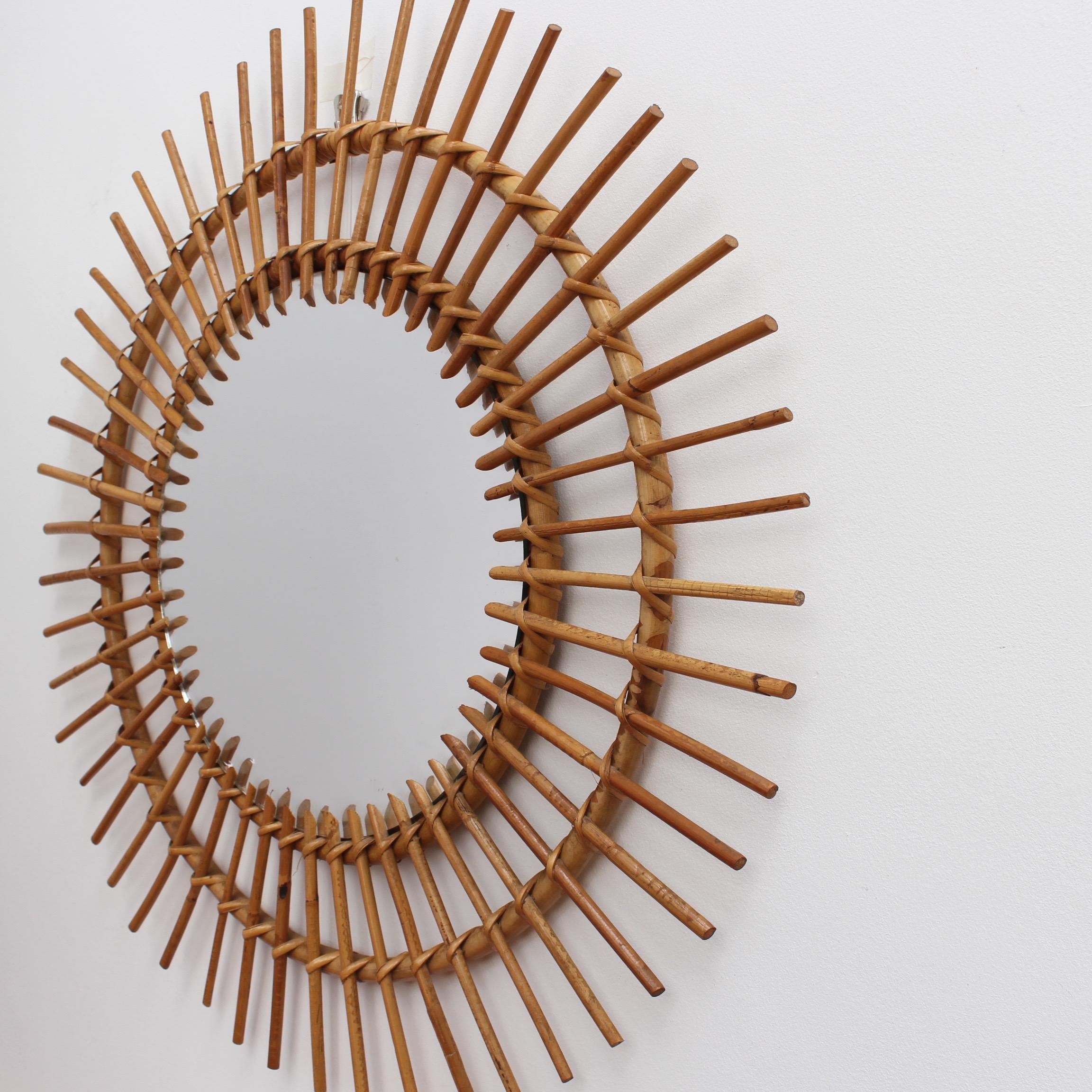 Mid-20th Century Midcentury French Rattan Sunburst Mirror 'circa 1960s', Large