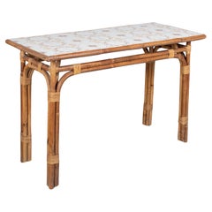 Table console en rotin français du milieu du siècle