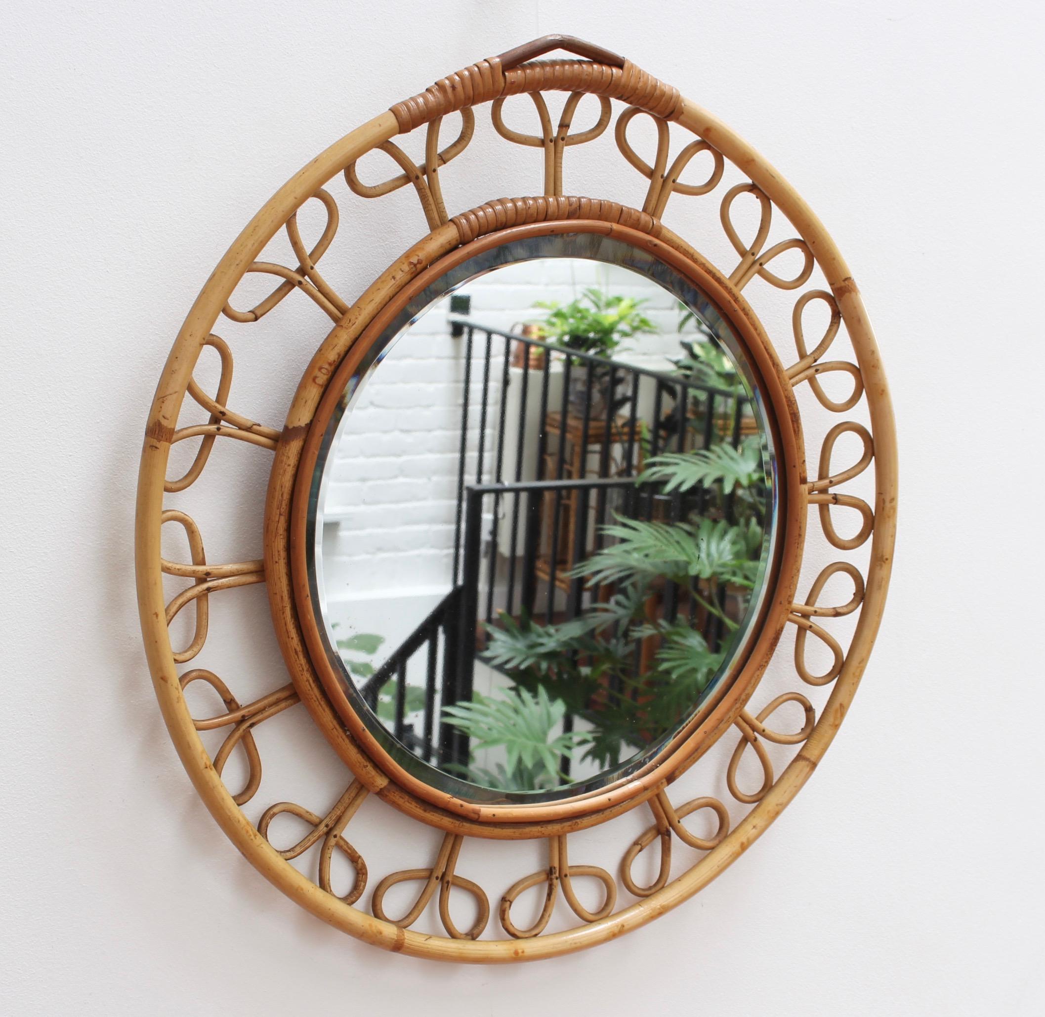 Midcentury French Rattan Wall Mirror, circa 1960s 7