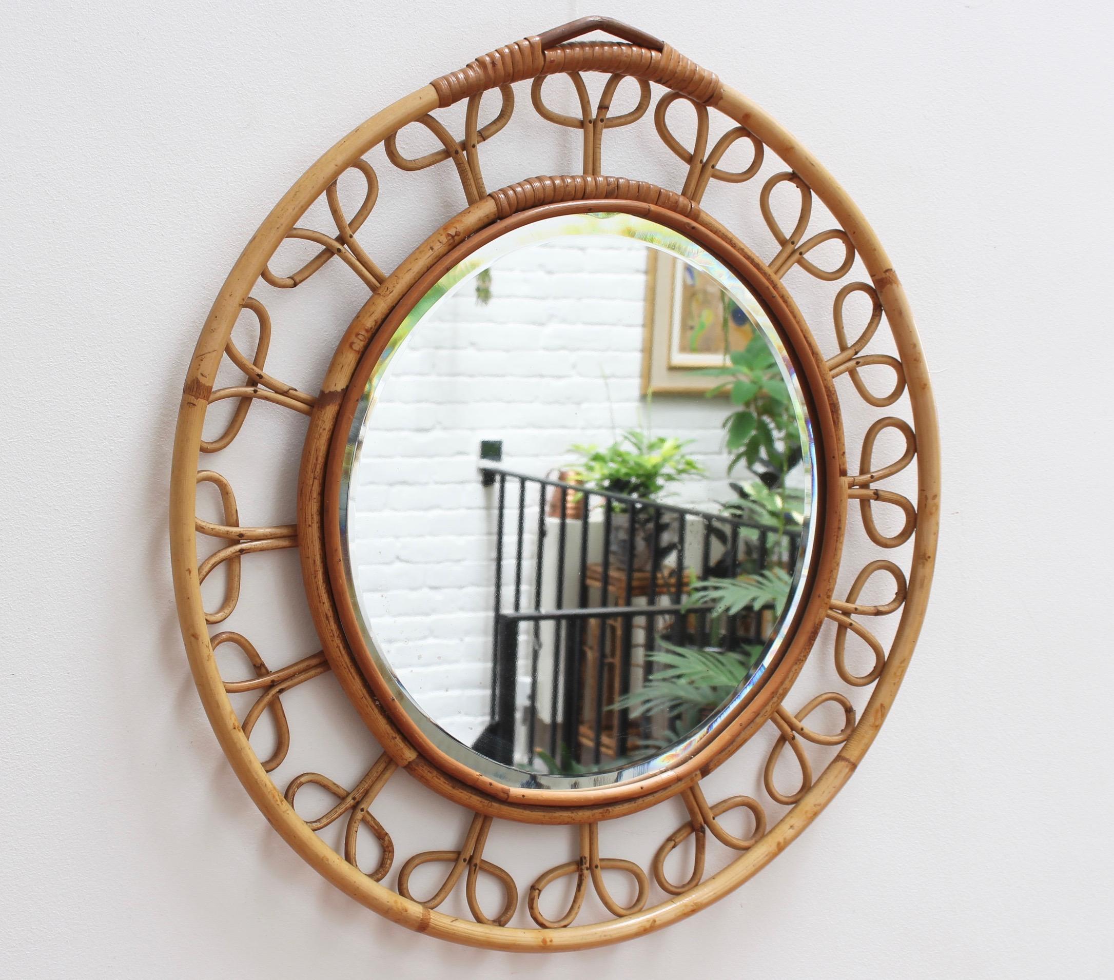 Mid-Century Modern Midcentury French Rattan Wall Mirror, circa 1960s