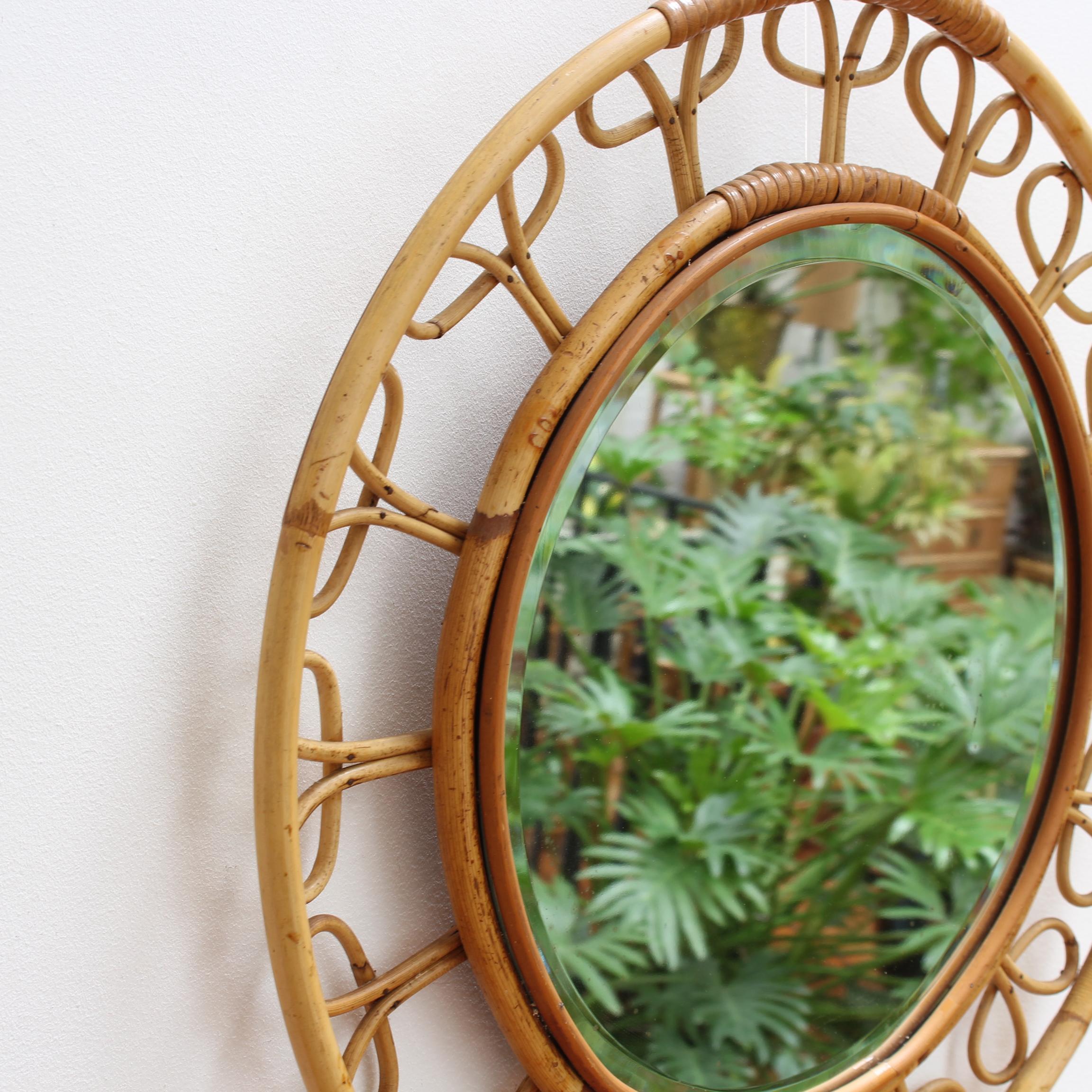 Mid-20th Century Midcentury French Rattan Wall Mirror, circa 1960s