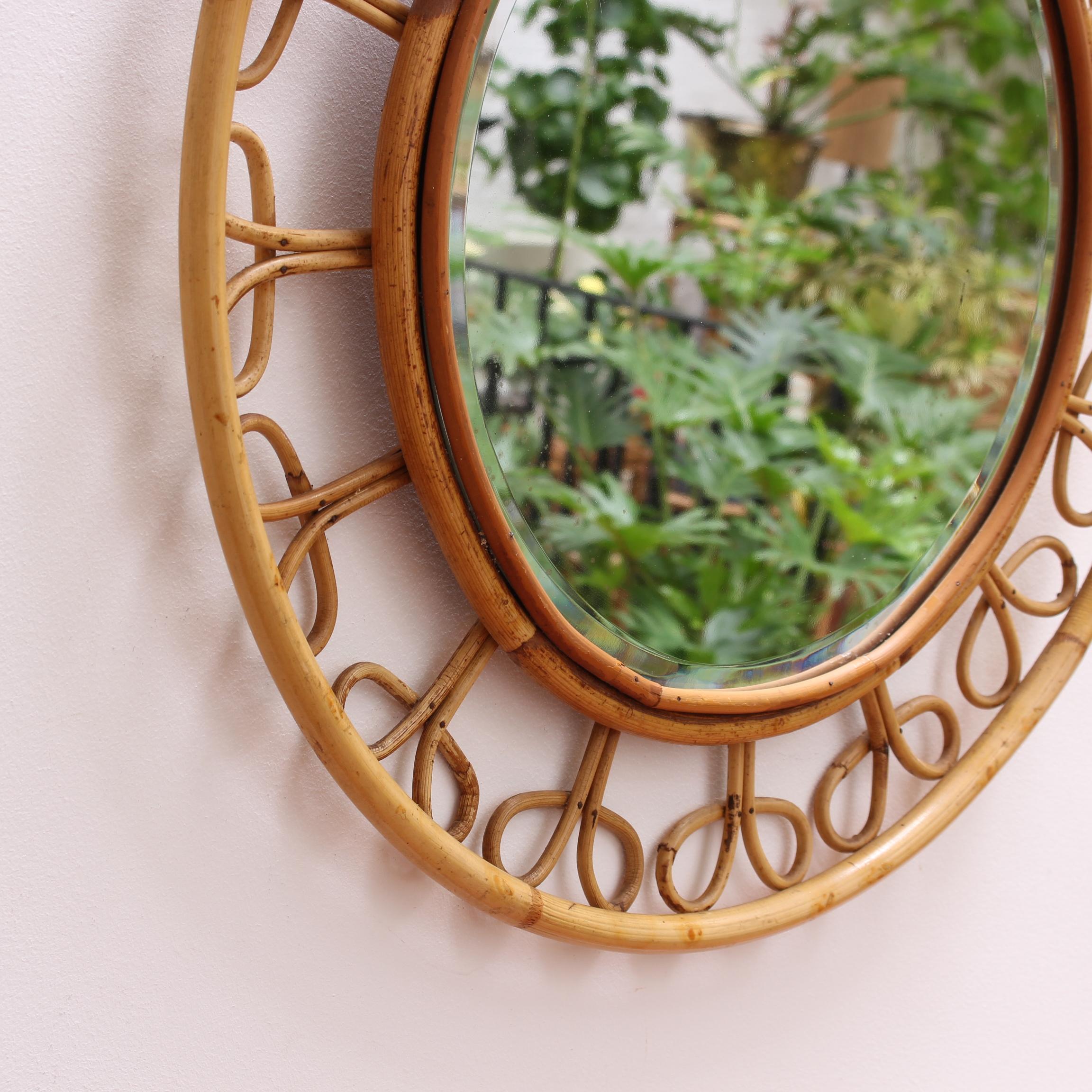 Midcentury French Rattan Wall Mirror, circa 1960s 2