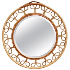 Midcentury French Rattan Wall Mirror, circa 1960s