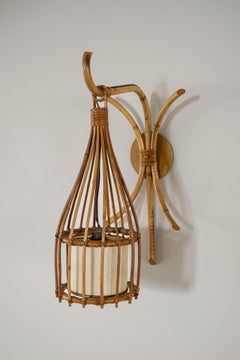 Mid-Century French Rattan Wall Sconce Attributed to Louis Sognot