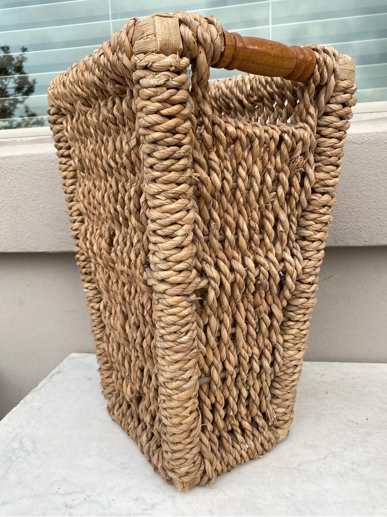 MidCentury French Rattan Wastebasket For Sale at 1stDibs