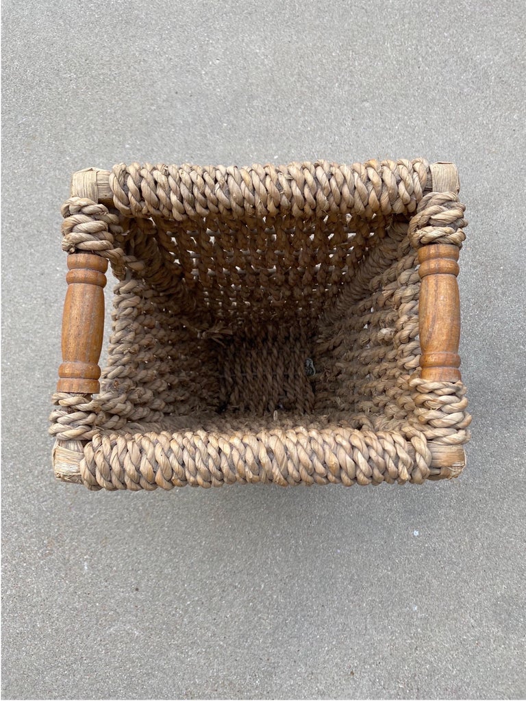 MidCentury French Rattan Wastebasket For Sale at 1stDibs