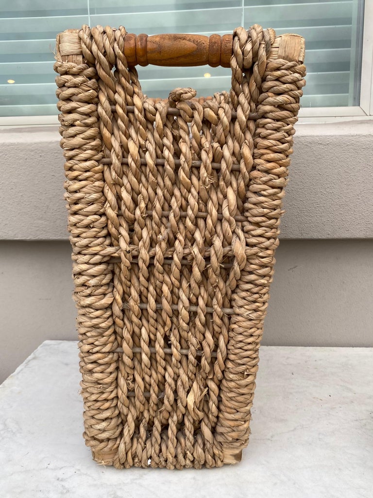 MidCentury French Rattan Wastebasket For Sale at 1stDibs