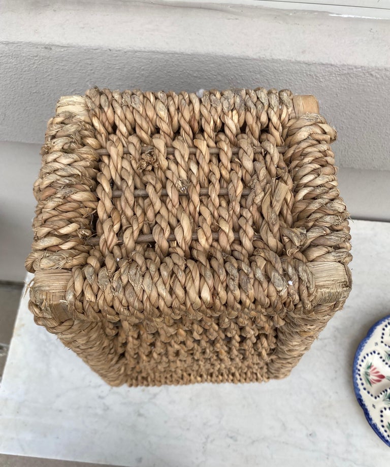 MidCentury French Rattan Wastebasket For Sale at 1stDibs