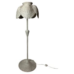 Mid-Century French Rattan Wicker Boho Floor Lamp, 1960s