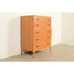 Mid-Century French Regency Carved Mahogany Highboy Dresser or Chest of Drawers