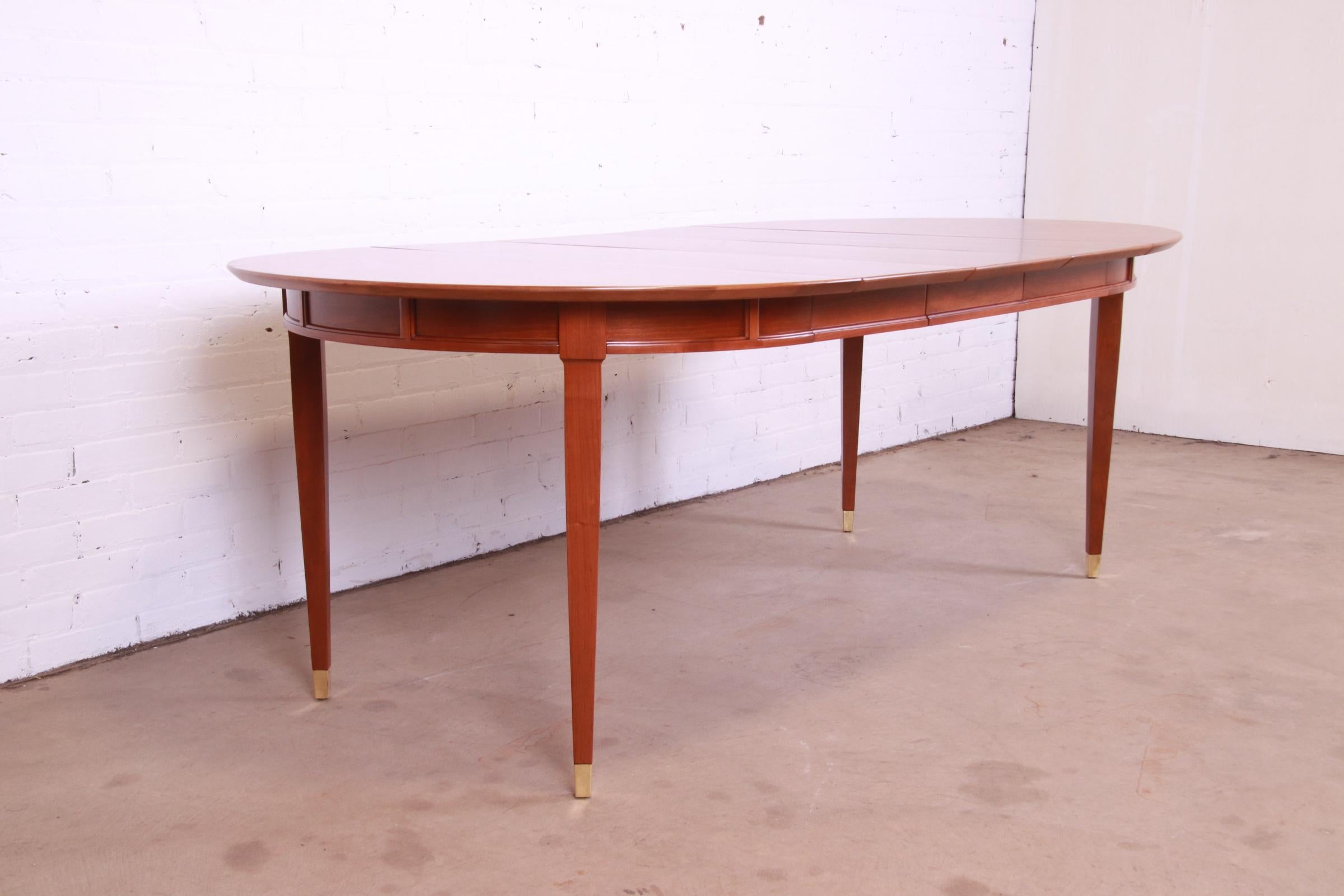 Brass Mid-Century French Regency Cherry Wood Dining Table Attributed to Tomlinson