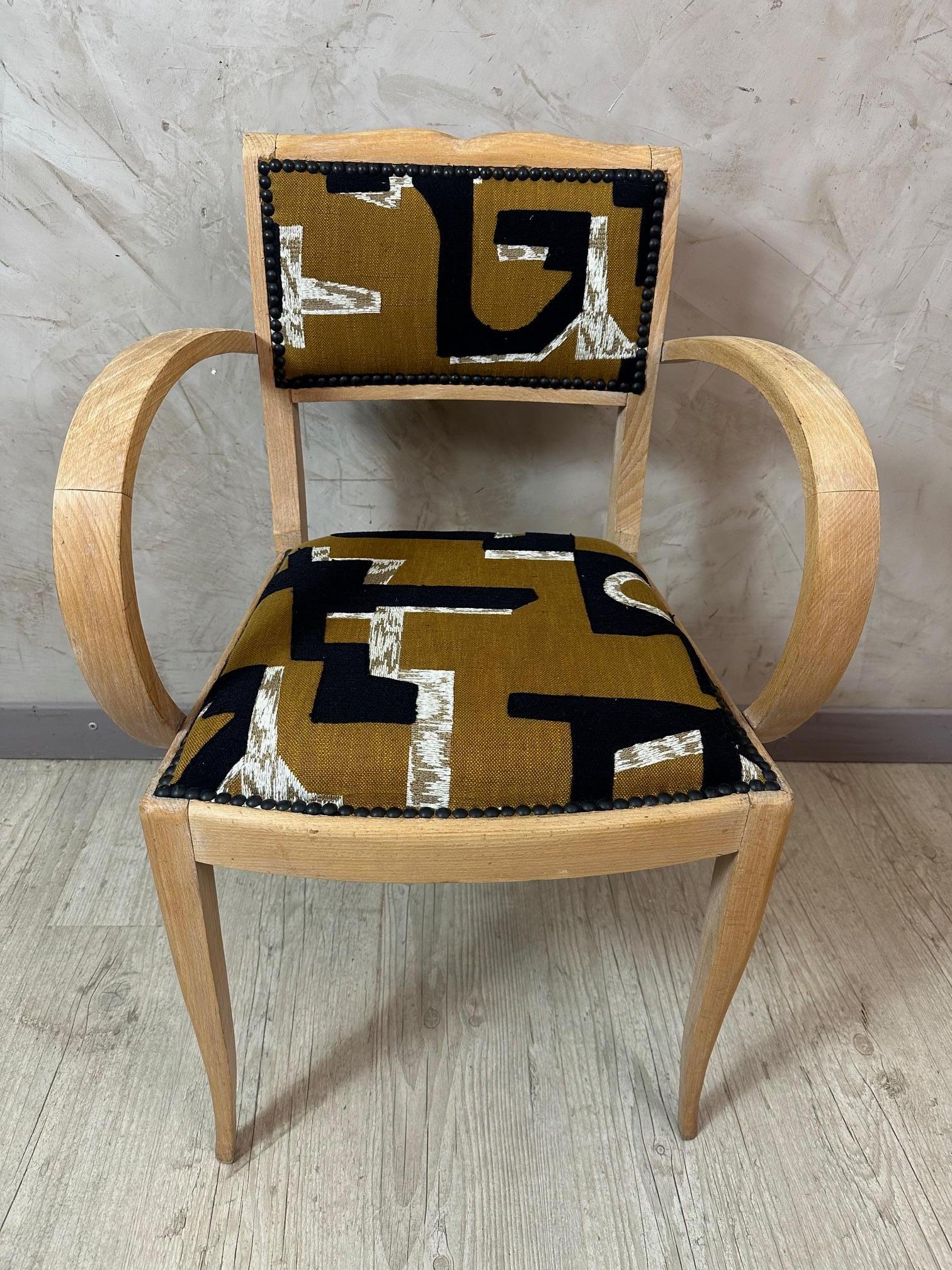 Mid-century French Reupholstered Bridge Armchair, 1950s In Good Condition For Sale In LEGNY, FR