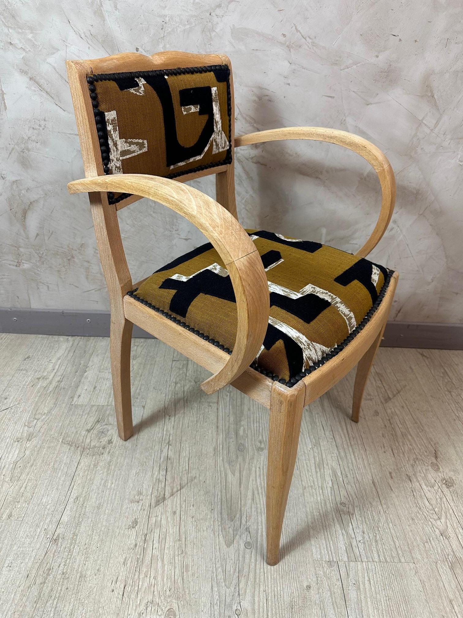 Fabric Mid-century French Reupholstered Bridge Armchair, 1950s For Sale