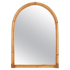 Vintage Mid-Century French Riviera Arch Mirror in Bamboo and Rattan Wicker, Italy, 1970s