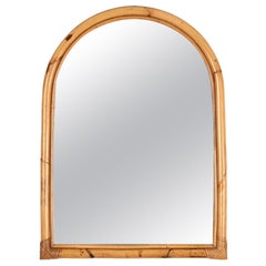 Mid-Century French Riviera Arch Mirror in Bamboo and Rattan Wicker, Italy, 1970s