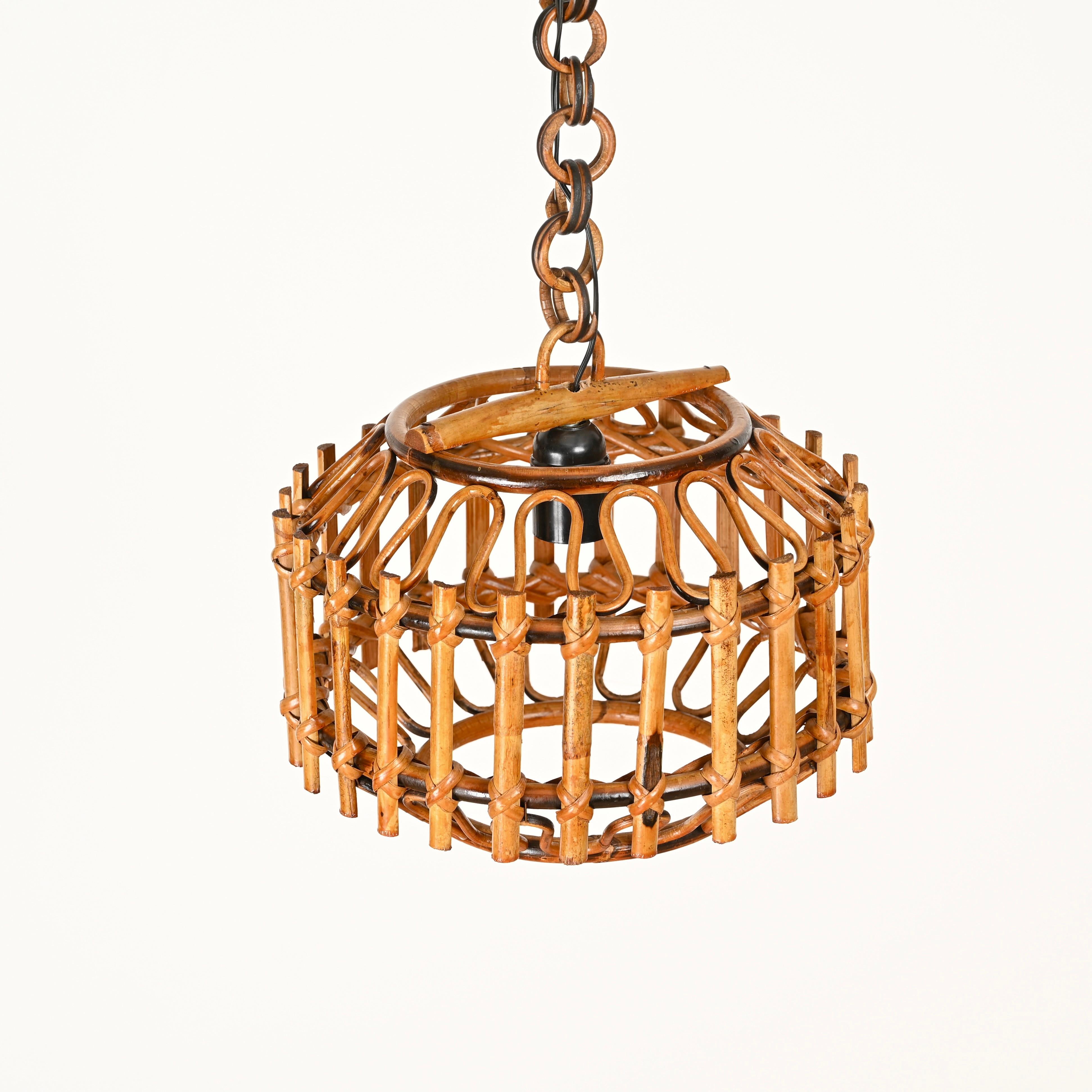 Lustre italien rond en bambou et rotin de la Côte d'Azur du milieu du siècle, 1960 en vente 3