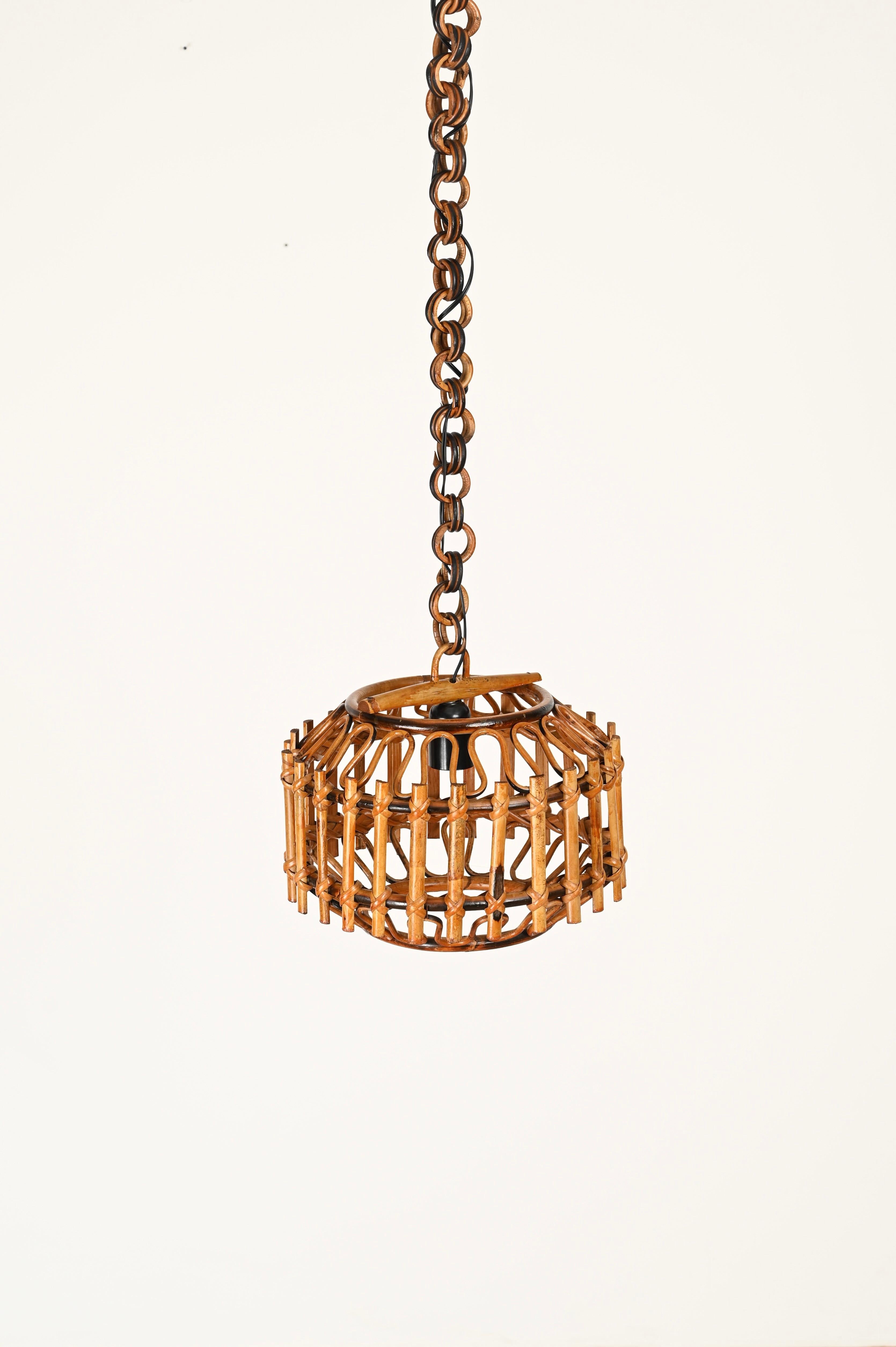 Lustre italien rond en bambou et rotin de la Côte d'Azur du milieu du siècle, 1960 en vente 4