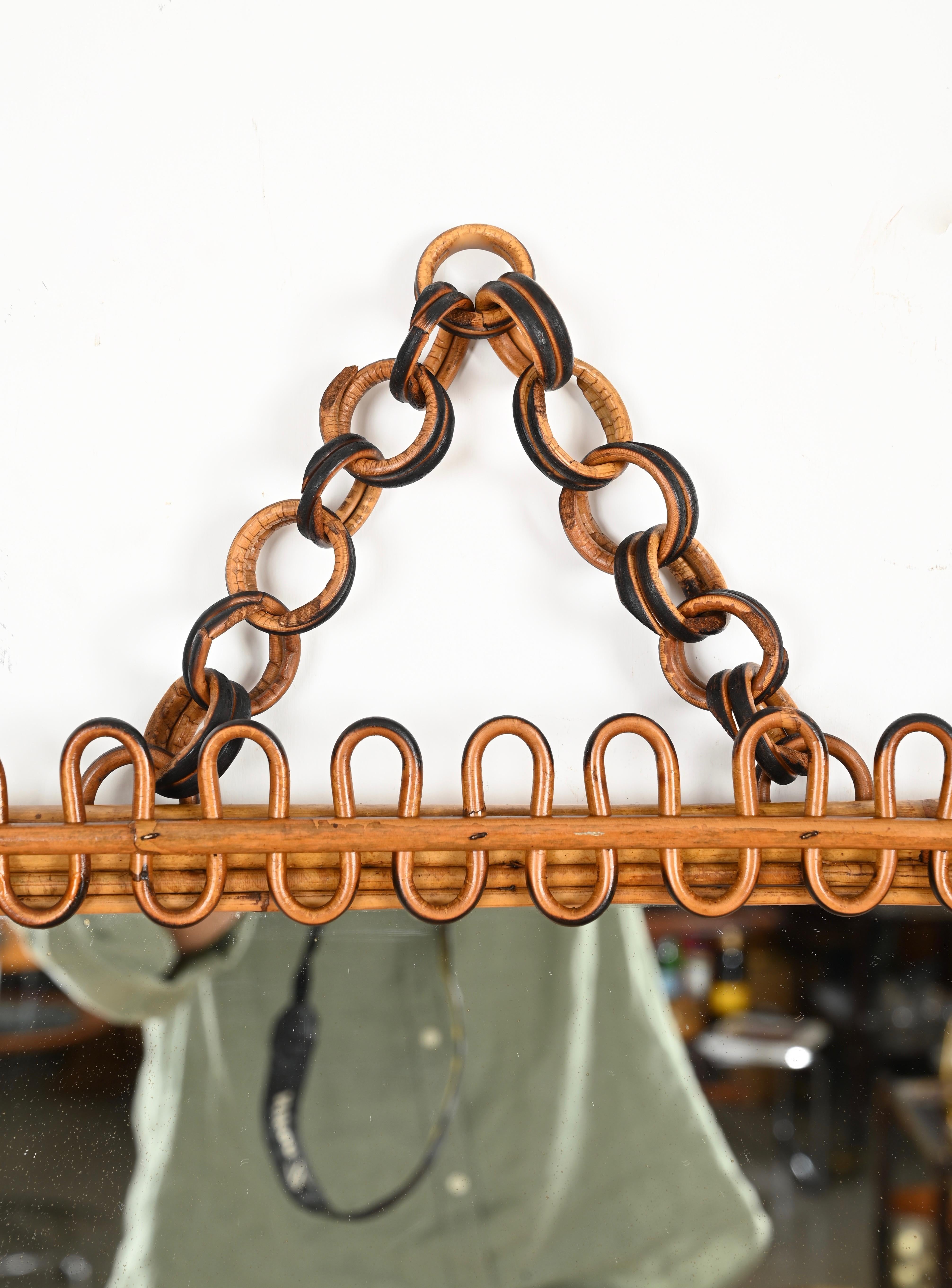 Mid-Century French Riviera Bamboo and Curved Rattan Square Mirror, Italy 1960s For Sale 5