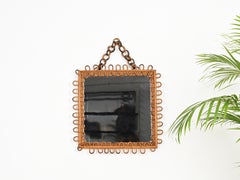 Mid-Century French Riviera Bamboo and Curved Rattan Square Mirror, Italy 1960s