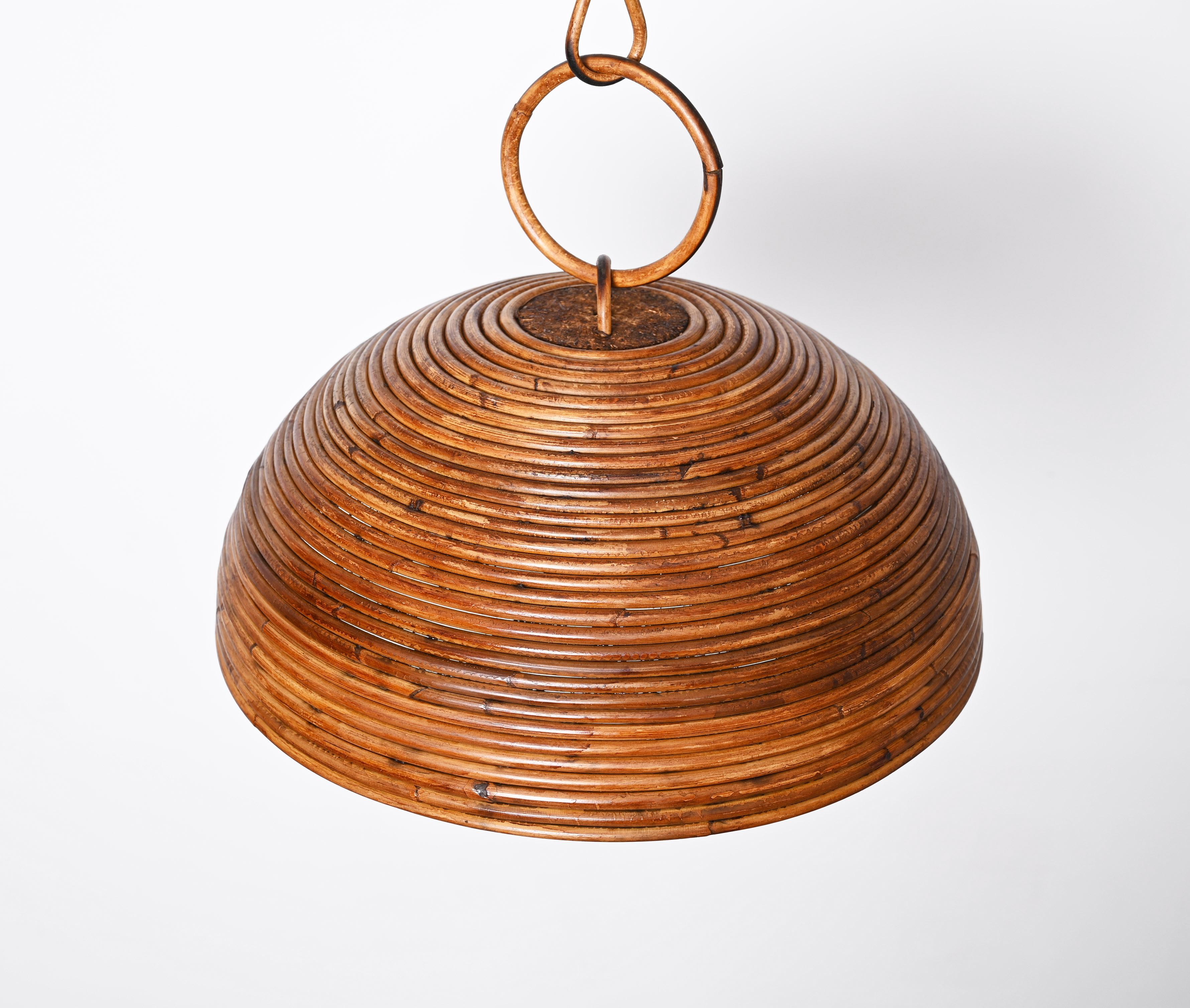 20th Century Mid-Century French Riviera Bamboo and Rattan Italian Chandelier, 1960s For Sale