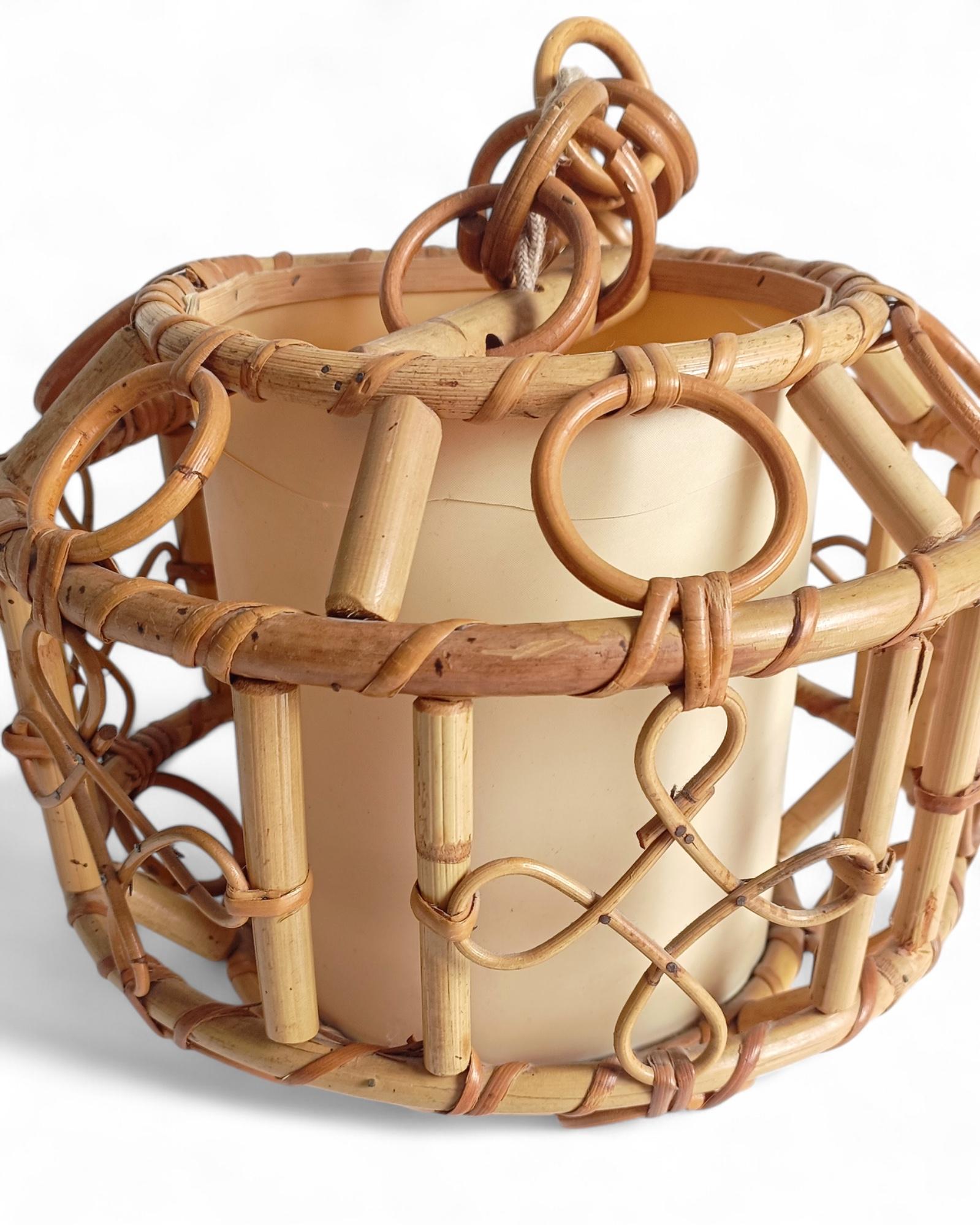 Französische Riviera-Bambus- und Rattan-Hängeleuchte aus der Jahrhundertmitte, Frankreich, 1960er Jahre im Angebot 8