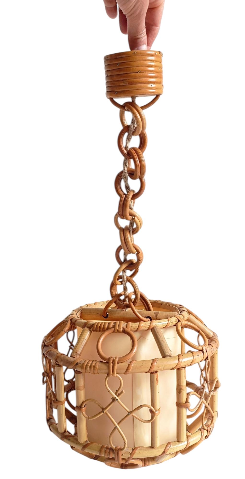 Französische Riviera-Bambus- und Rattan-Hängeleuchte aus der Jahrhundertmitte, Frankreich, 1960er Jahre im Angebot 11
