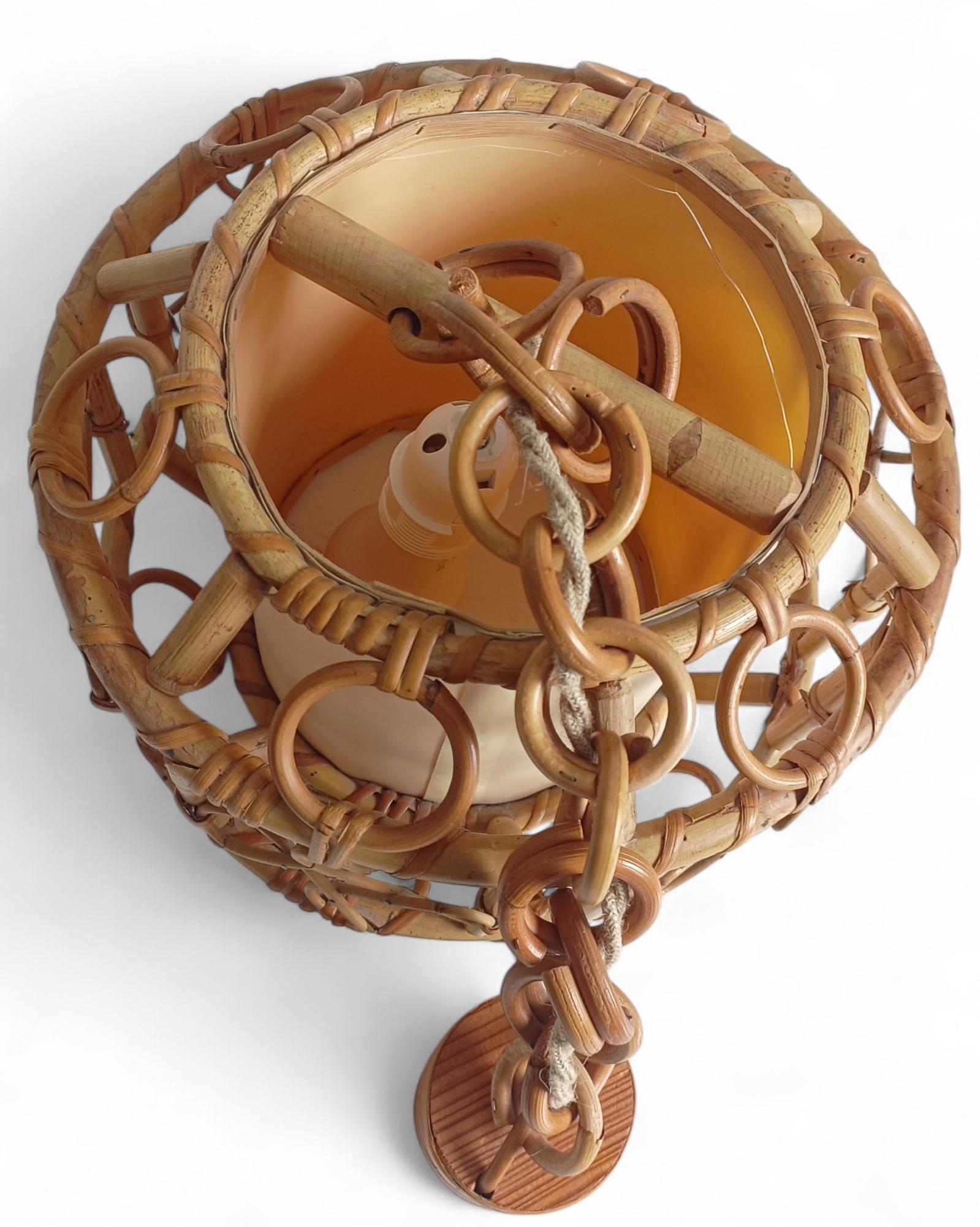 Französische Riviera-Bambus- und Rattan-Hängeleuchte aus der Jahrhundertmitte, Frankreich, 1960er Jahre im Angebot 12