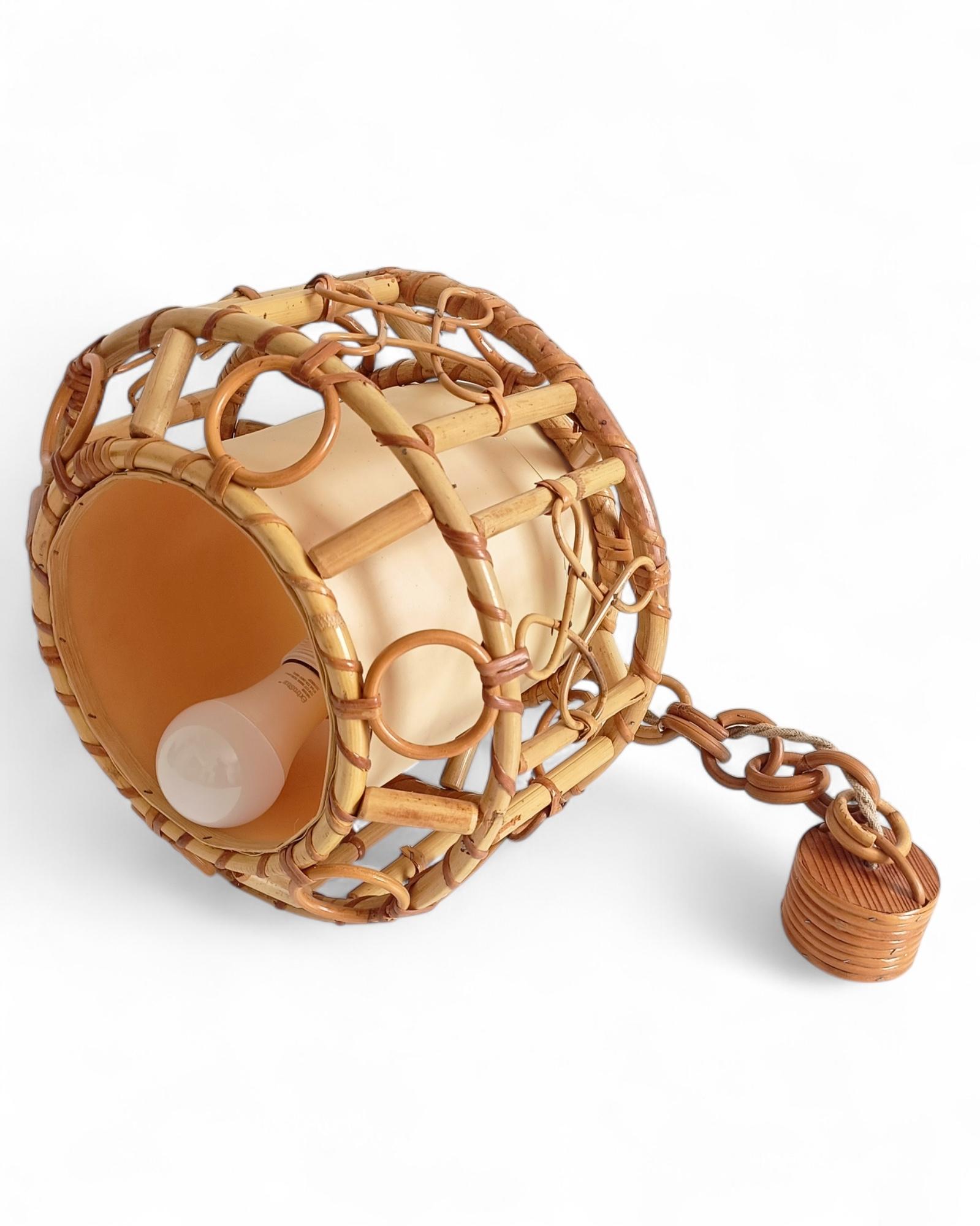 Französische Riviera-Bambus- und Rattan-Hängeleuchte aus der Jahrhundertmitte, Frankreich, 1960er Jahre im Angebot 13