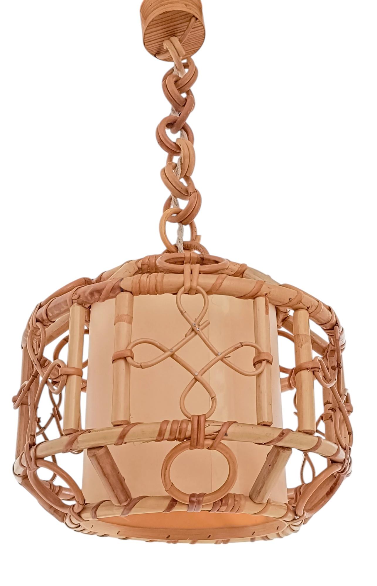 Französische Riviera-Bambus- und Rattan-Hängeleuchte aus der Jahrhundertmitte, Frankreich, 1960er Jahre im Angebot 3