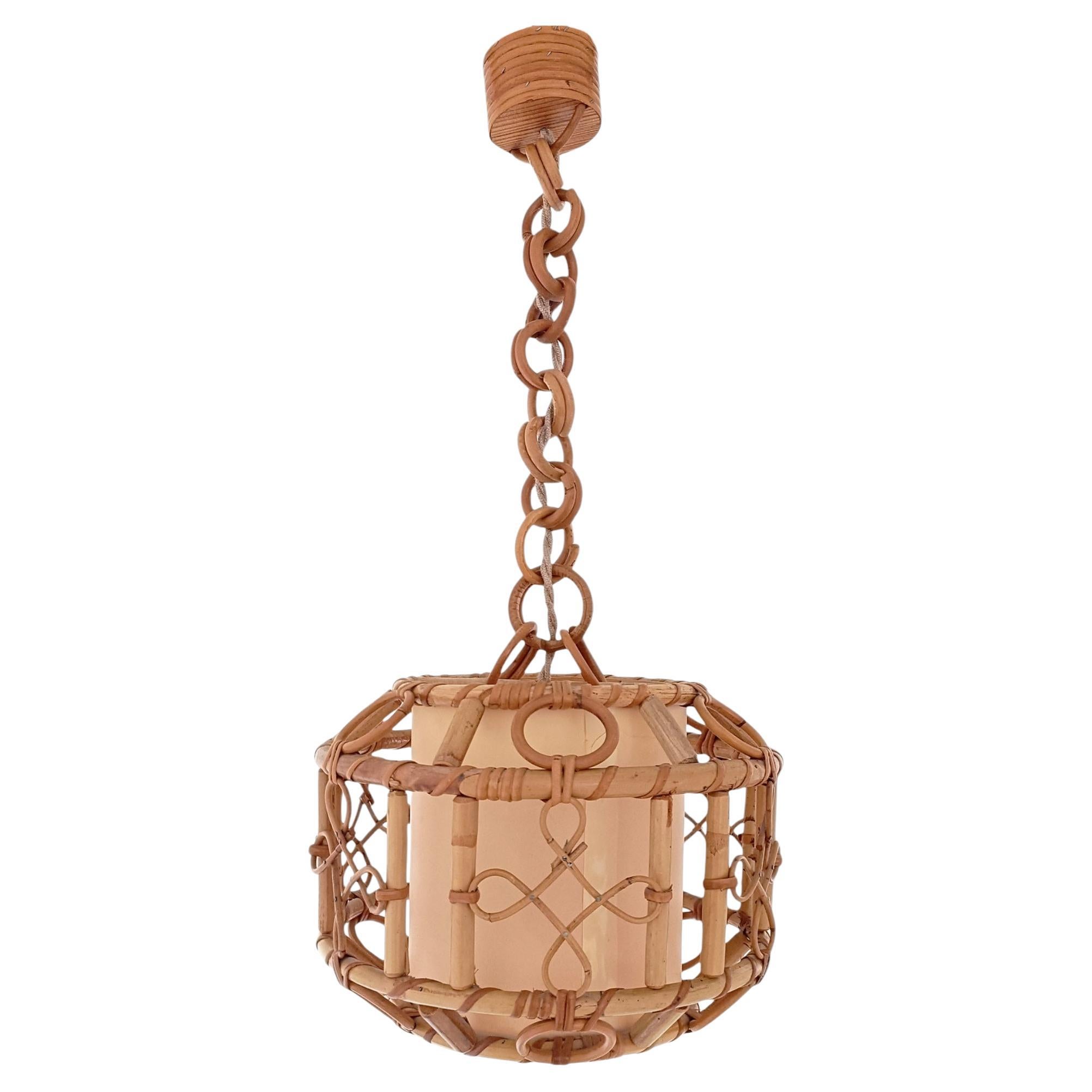 Französische Riviera-Bambus- und Rattan-Hängeleuchte aus der Jahrhundertmitte, Frankreich, 1960er Jahre