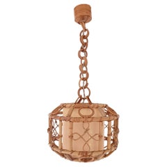 Vintage Mid-Century French Riviera Bamboo and Rattan Pendant Lamp, France, 1960s