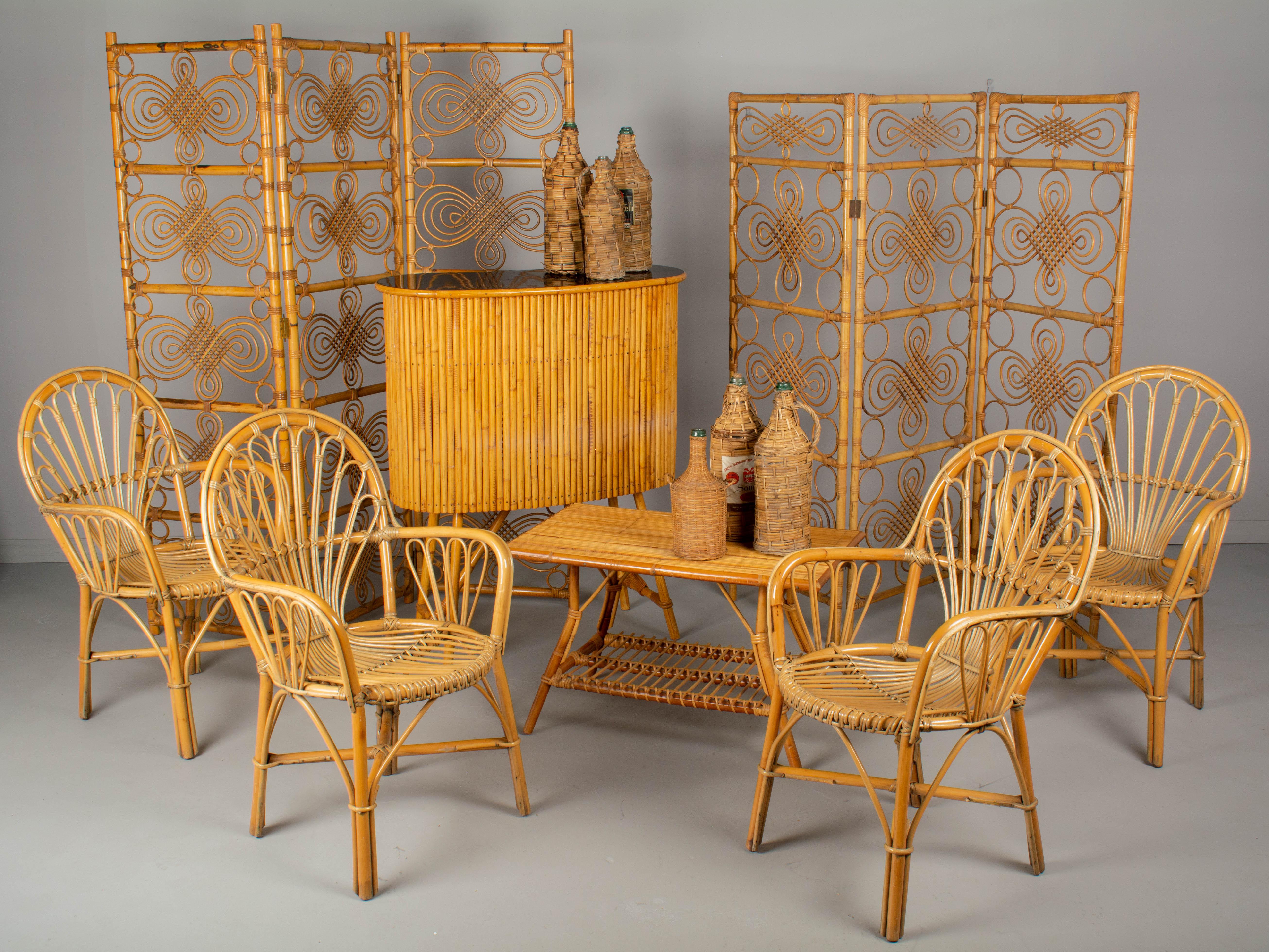 Midcentury French Riviera Bamboo and Rattan Screen 2