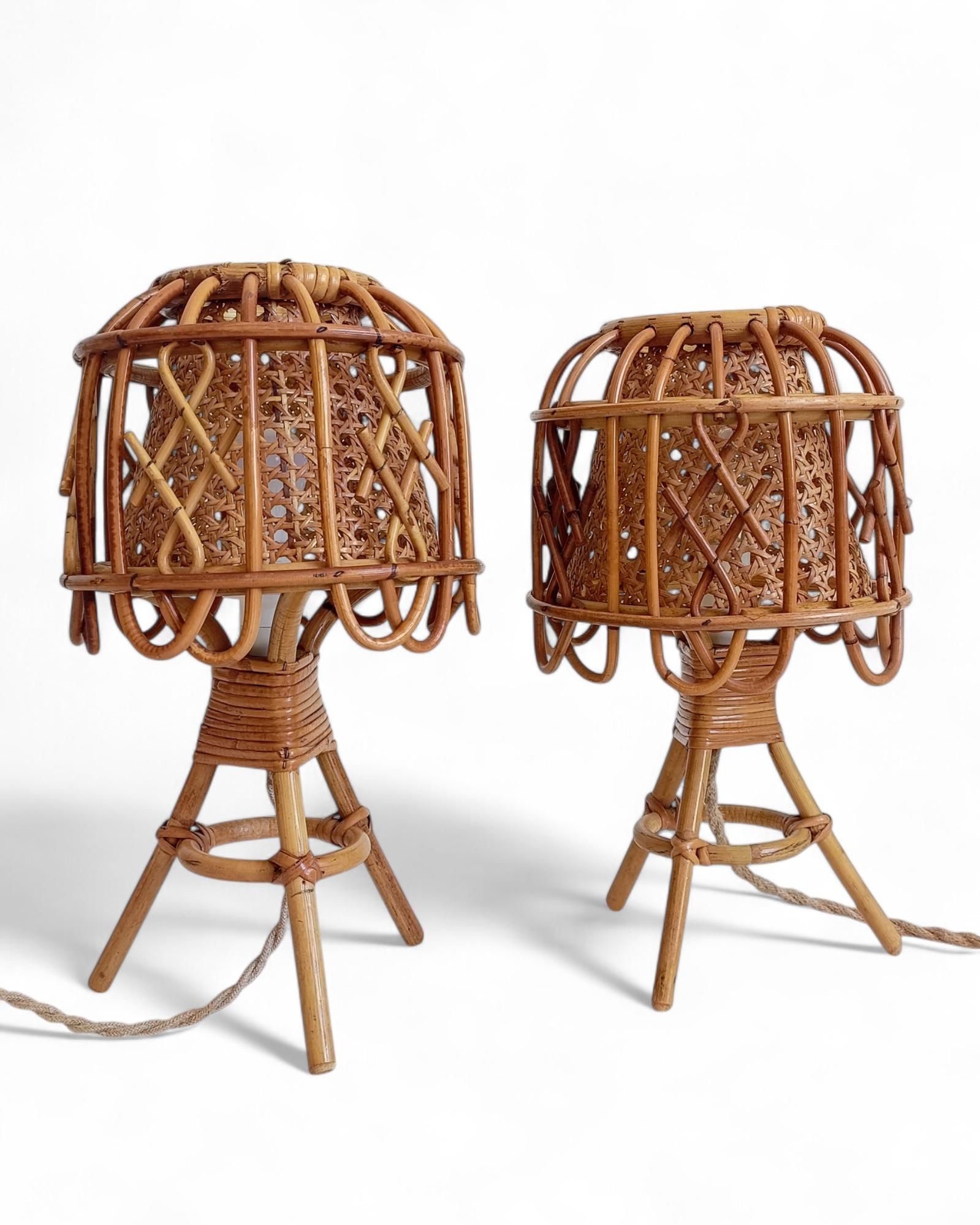 Mid-Century French Riviera Tischlampen aus Bambus und Rattan, Frankreich, 1960er Jahre im Angebot 3