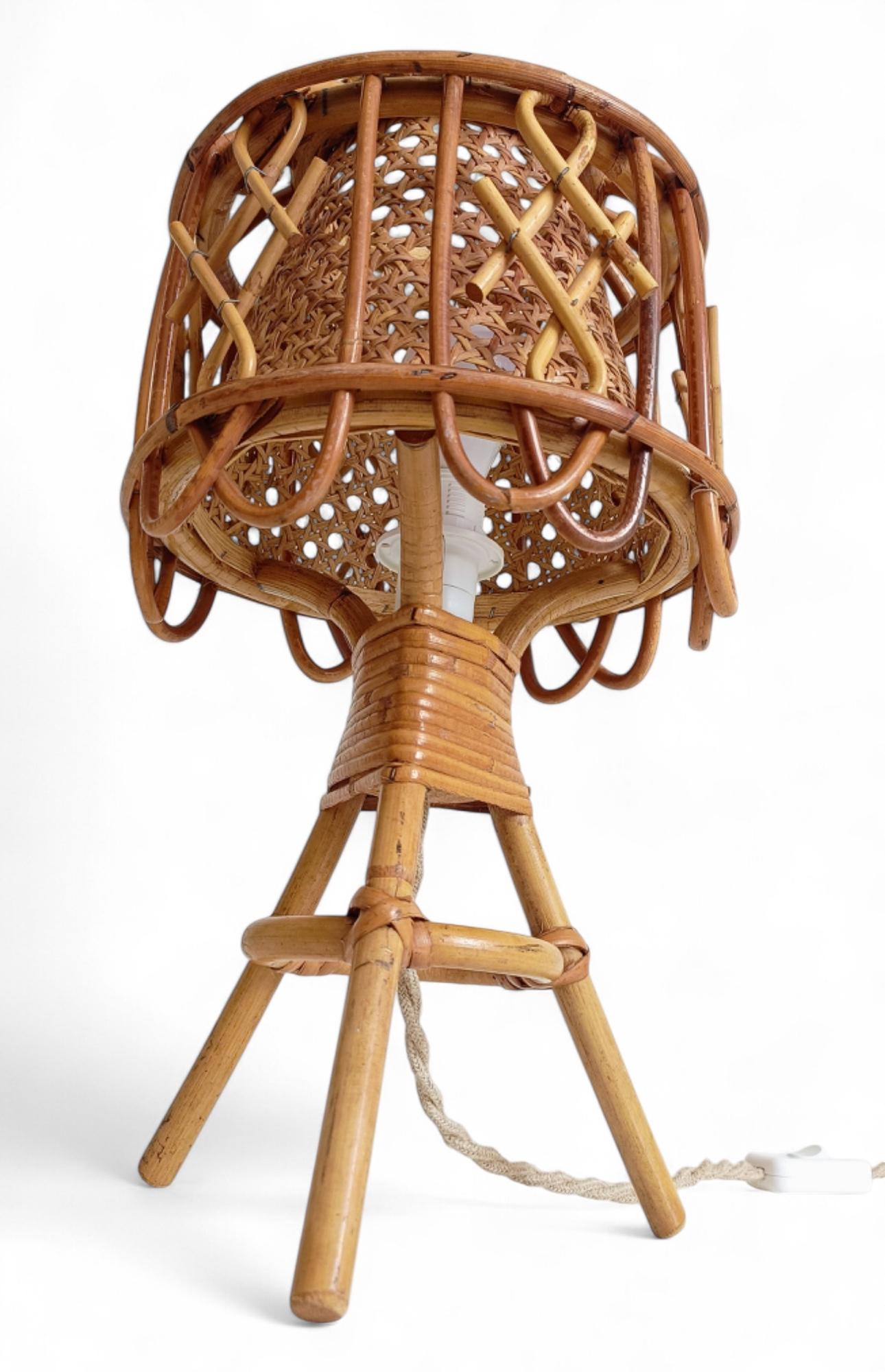 Mid-Century French Riviera Tischlampen aus Bambus und Rattan, Frankreich, 1960er Jahre im Angebot 6
