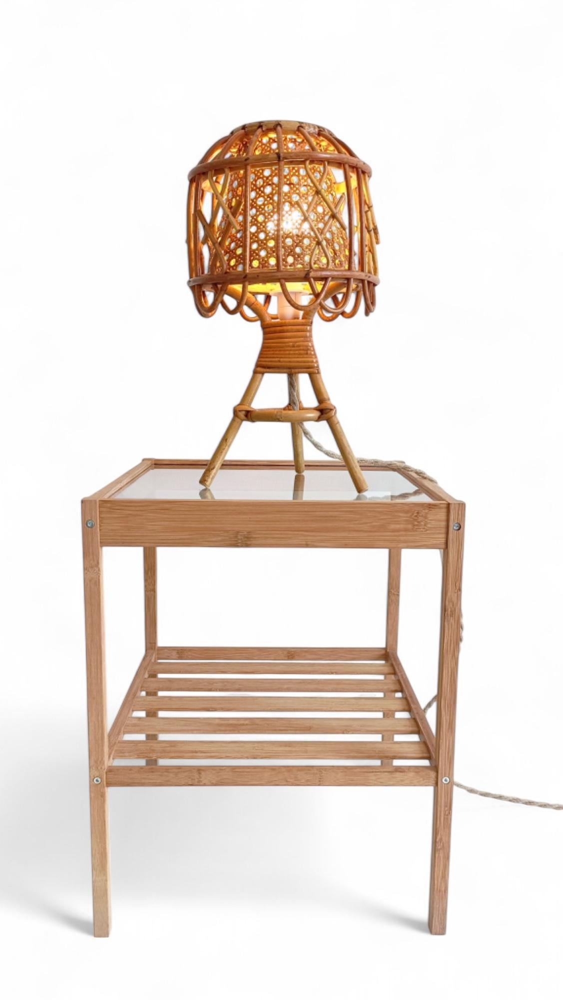 Mid-Century French Riviera Tischlampen aus Bambus und Rattan, Frankreich, 1960er Jahre (Französisch) im Angebot